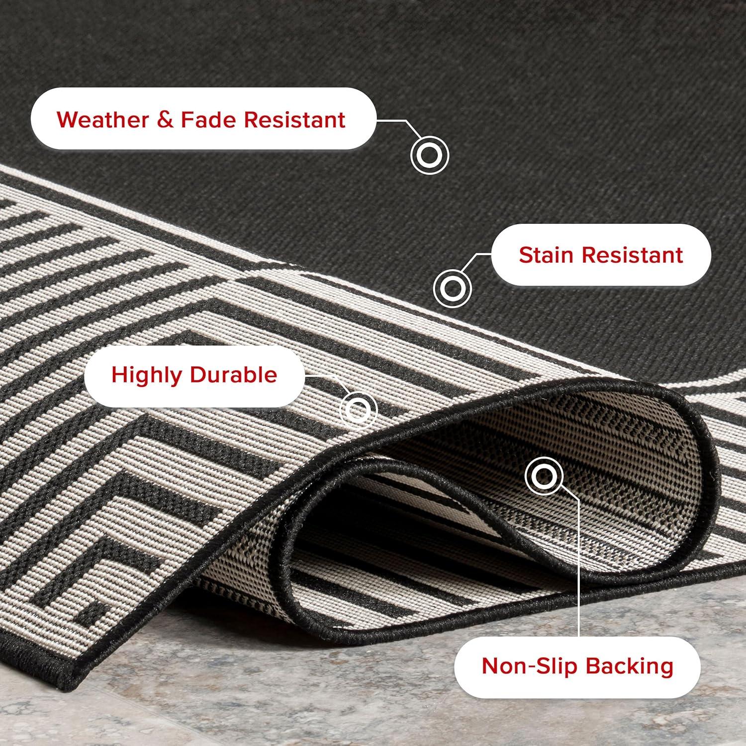 Black and Beige Striped Synthetic 4' x 6' Outdoor Area Rug