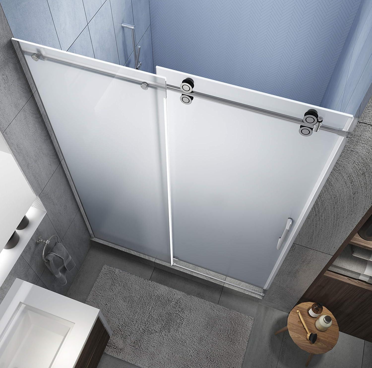 Langham XL 56 - 60" W x 80" H Sliding Frameless Shower Door with Frosted Glass