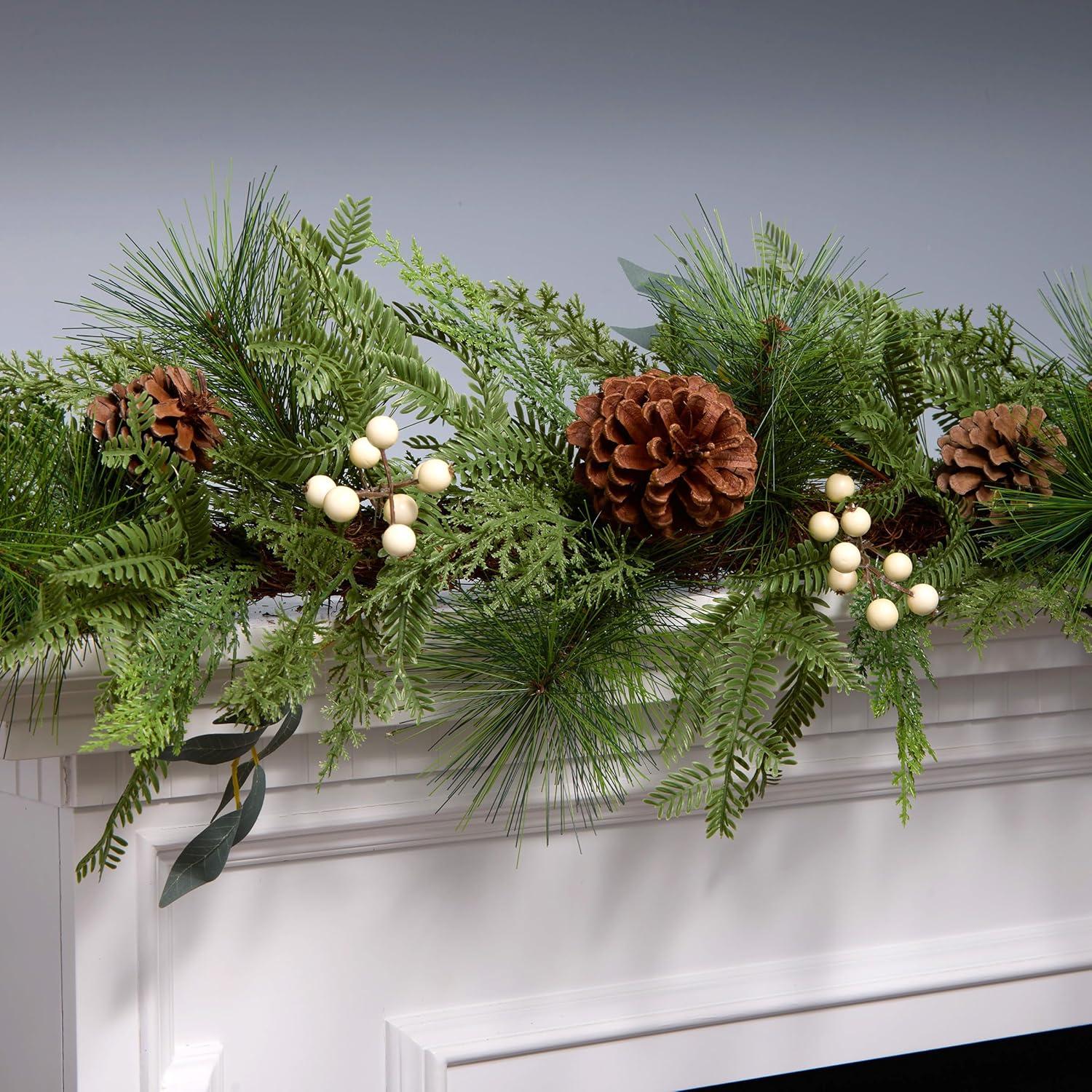 6' Unlit Evergreen Garland with White Berries & Pine Cones - National Tree Company