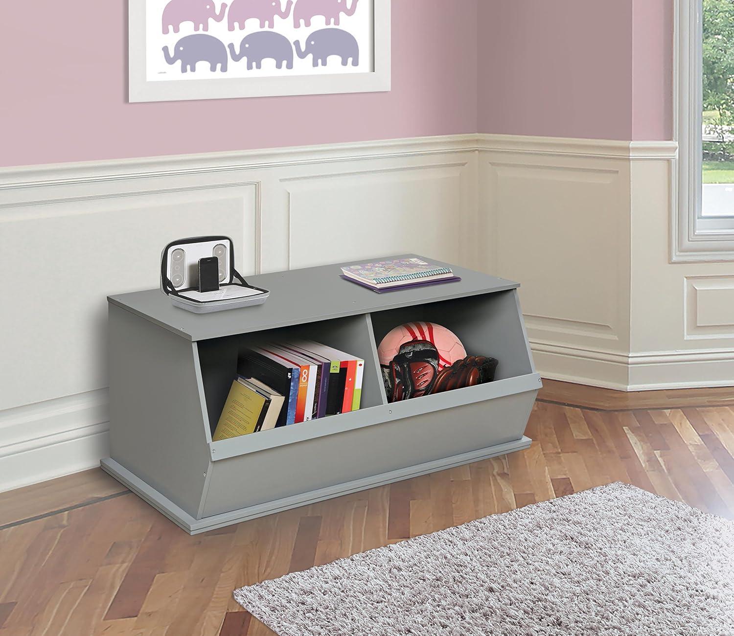 Gray MDF Two-Bin Stackable Storage Cubby for Kids