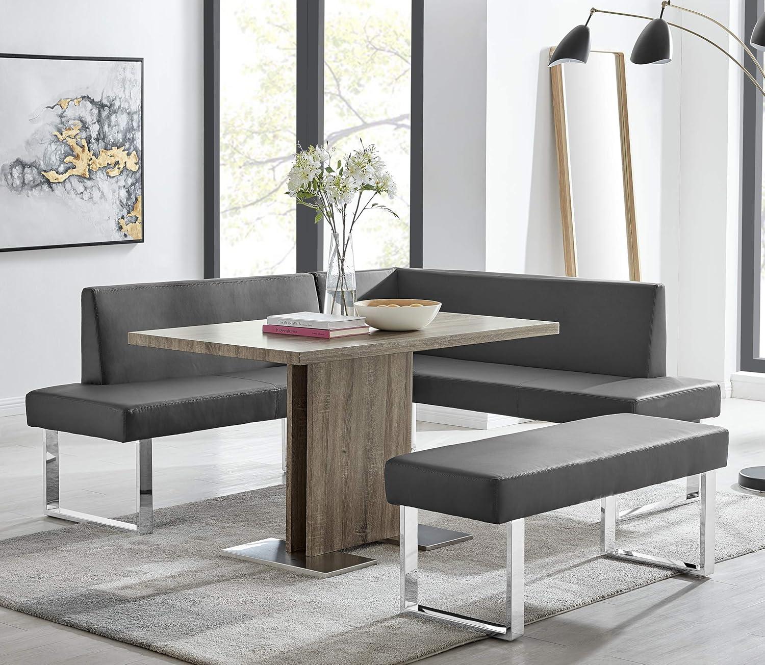 Amanda Contemporary Nook Corner Dining Bench: Chrome Legs, Padded Seat - Armen Living