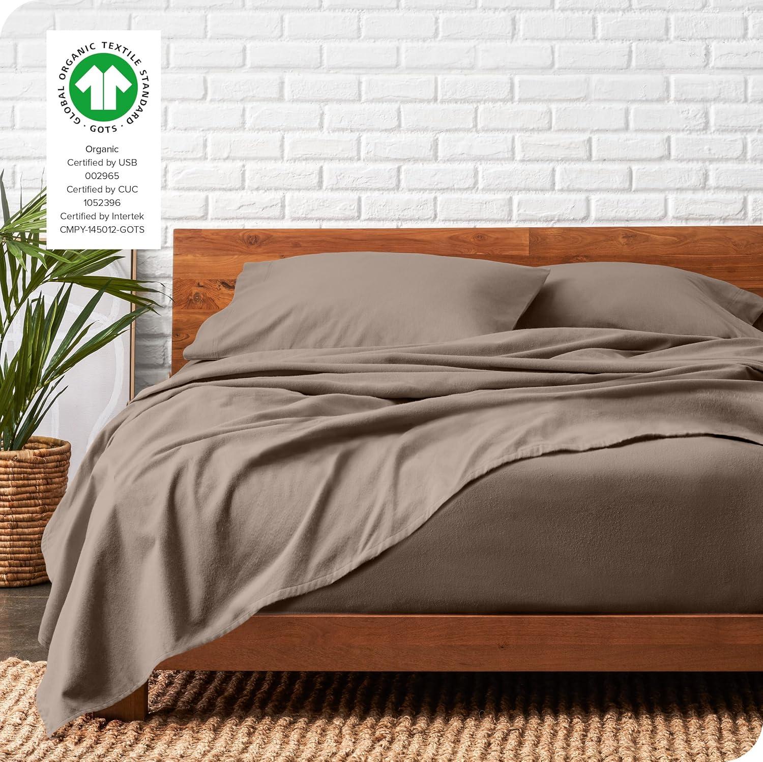 Taupe Organic Flannel Twin XL Sheet Set by Bare Home