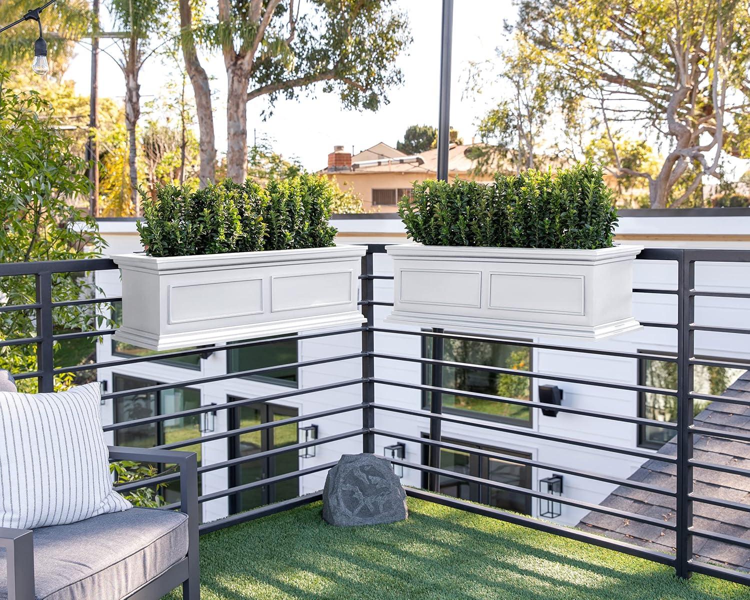 Veradek Brixton Railing Window Box 36" Plastic Planter - White