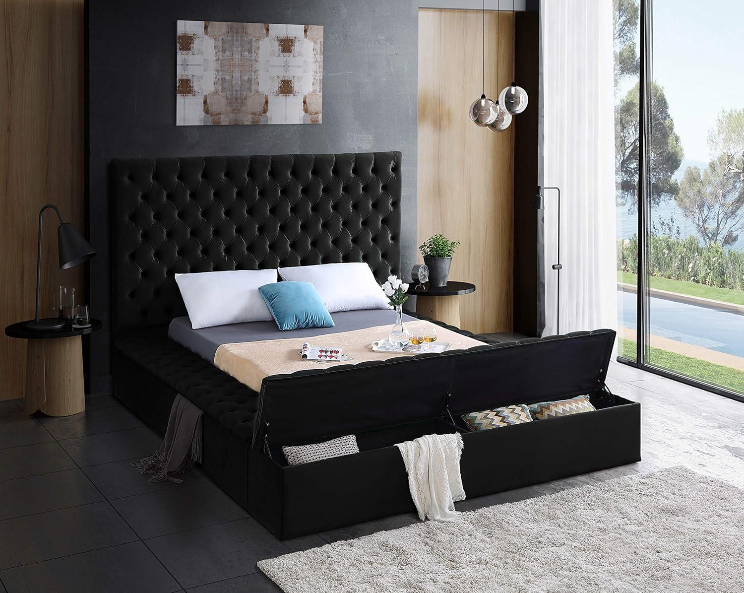 Meridian Furniture Bliss Solid Wood Tufted Velvet Full Bed in Black