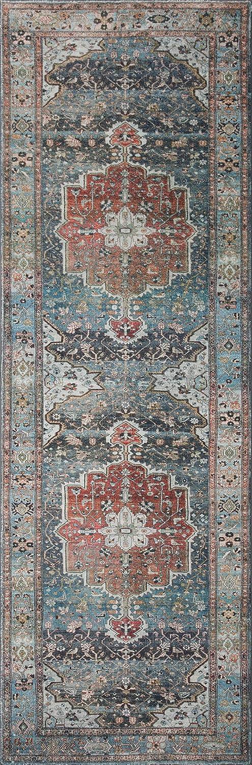 Margot Blue and Brick Medallion Synthetic Area Rug