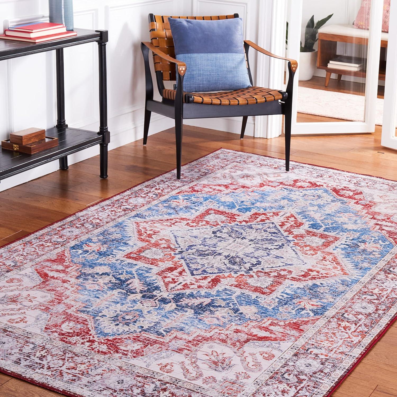 Easy-Care Tucson Blue Synthetic 6' x 9' Non-Slip Area Rug