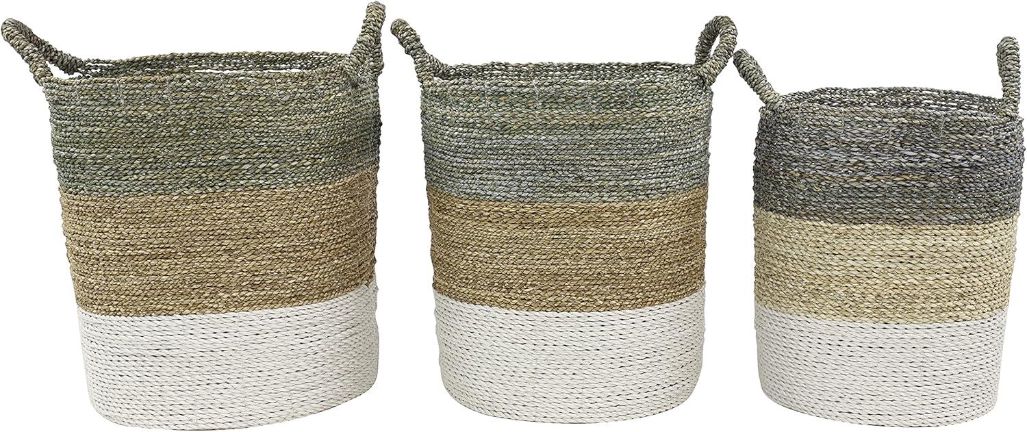 DecMode 16", 14", 12" Multi Colored Sea Grass Contemporary Storage Basket, 3 - Pieces