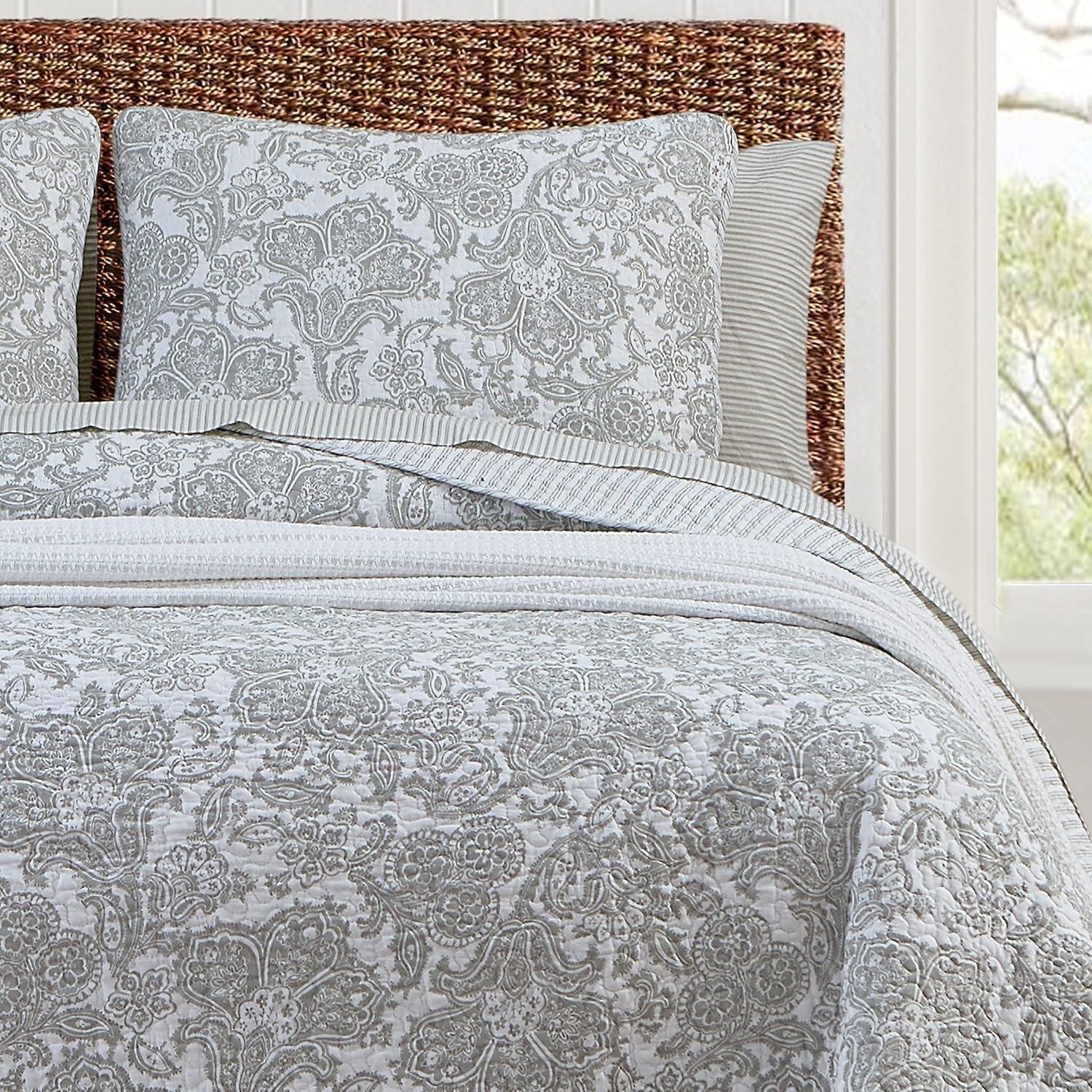 Tommy Bahama Island Memory Grey Cotton Reversible Quilt Set