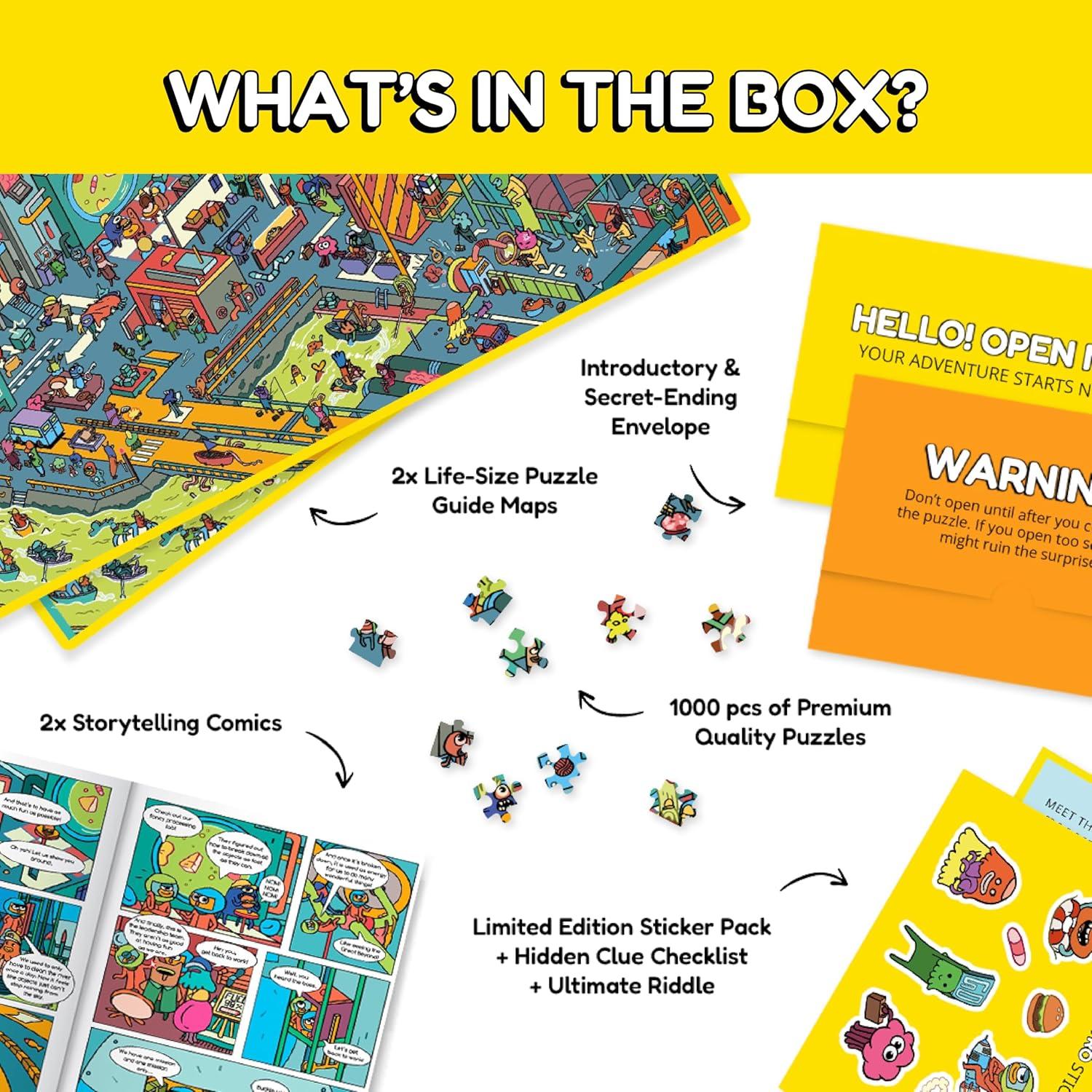 Mystery Jigsaw Puzzle-1,000 Pcs Mystery Puzzle with Storytelling Comics, Secret Ending-1000 Piece Puzzle for Adults & Kids –19.7'' x 27.6'' Frameable Magic Art (Beyond The Kelp)