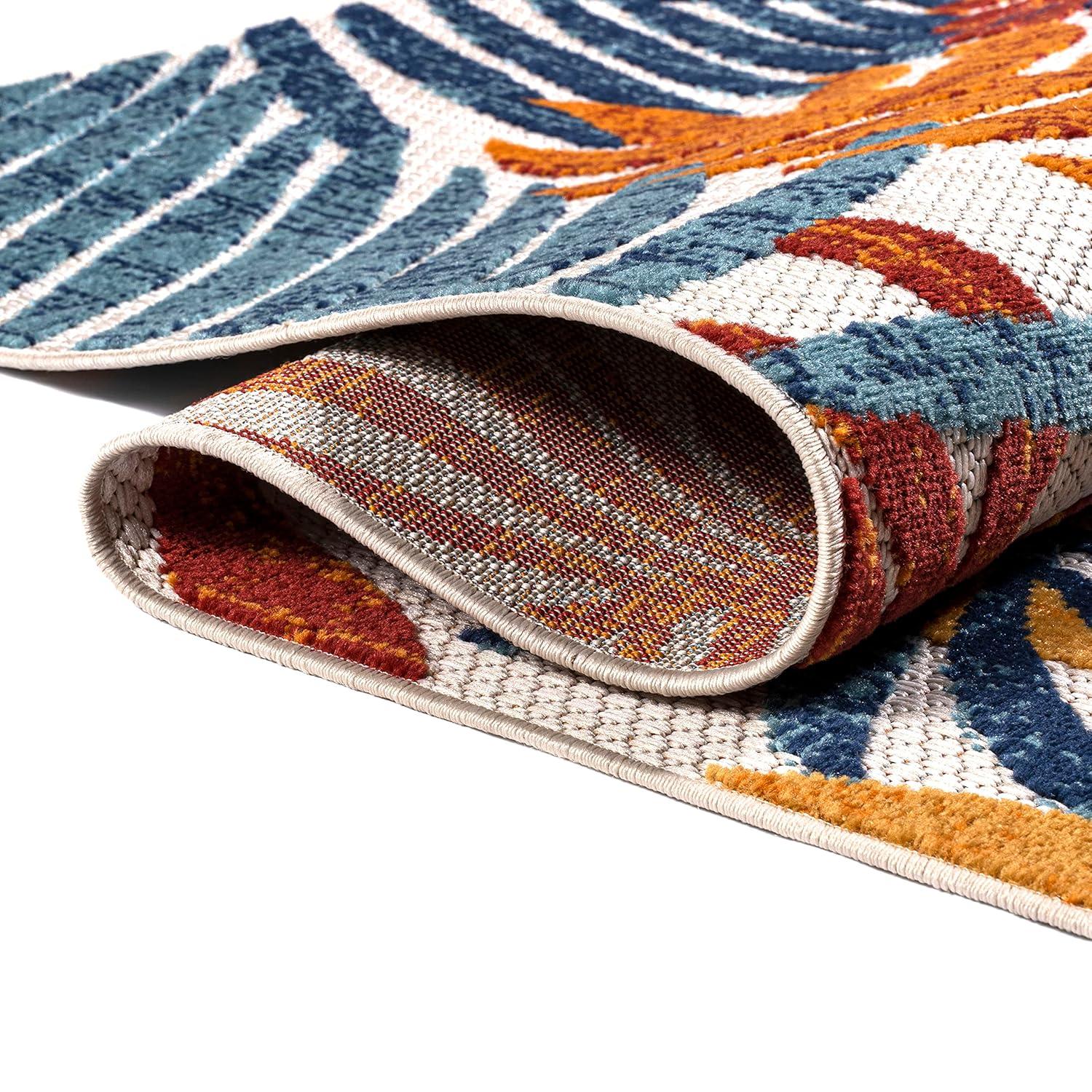 9'x 12' Tropics Palm Leaves Indoor/Outdoor Area Rug, Cream/Orange - JONATHAN Y
