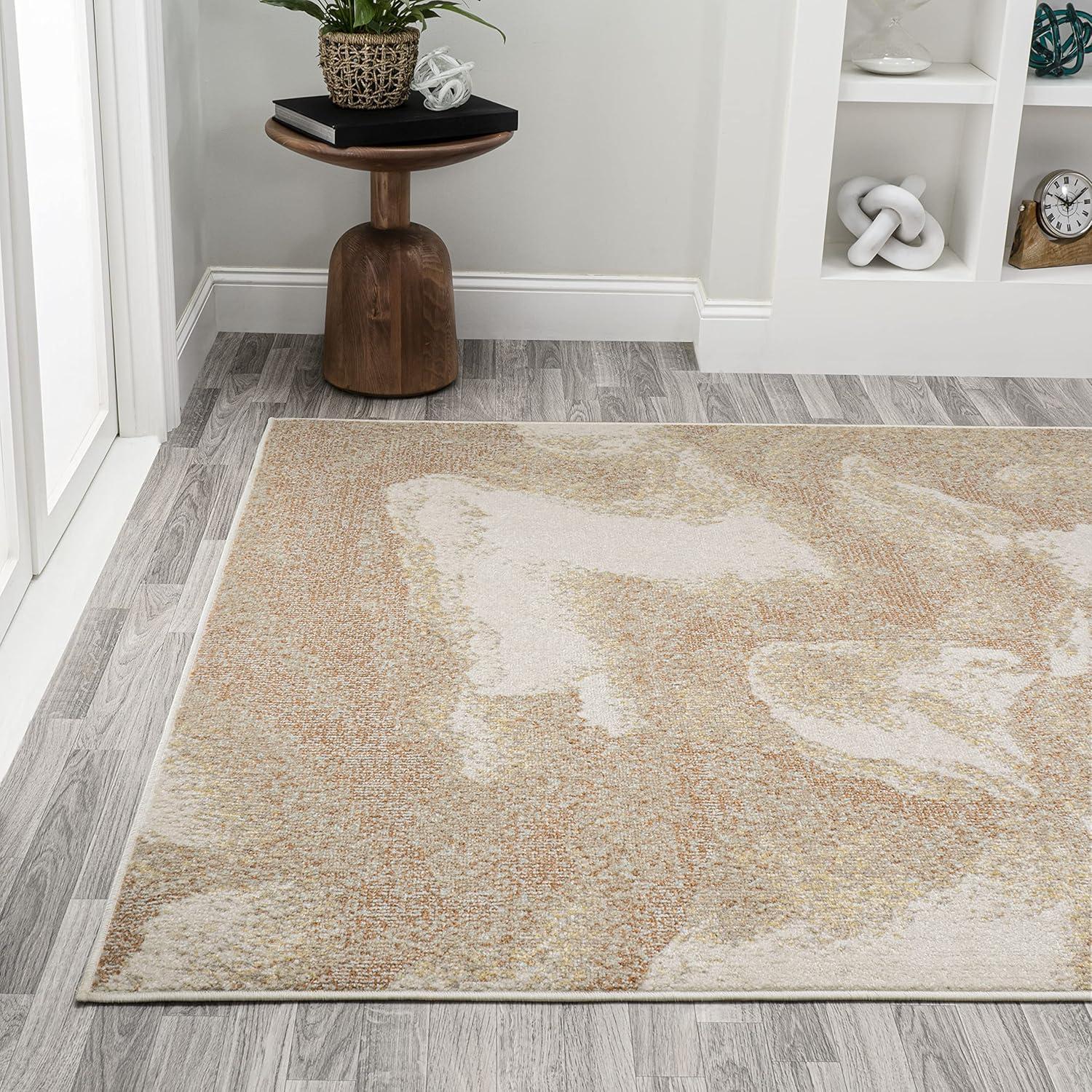 3' x 5' Petalo Abstract Two-Tone Modern Area Rug, Orange/Beige/Cream - JONATHAN Y
