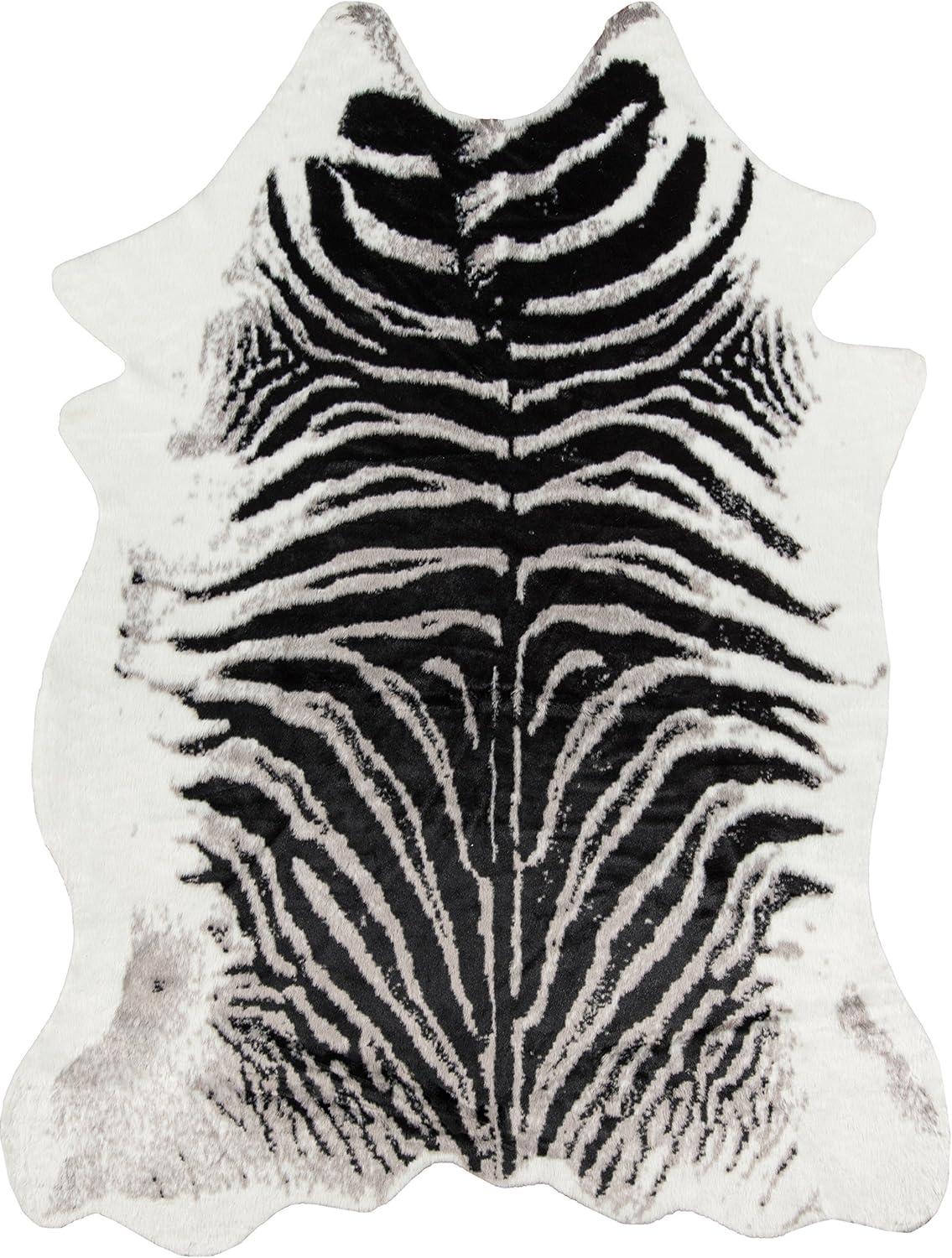 Acadia Black and White Faux Fur Zebra Area Rug