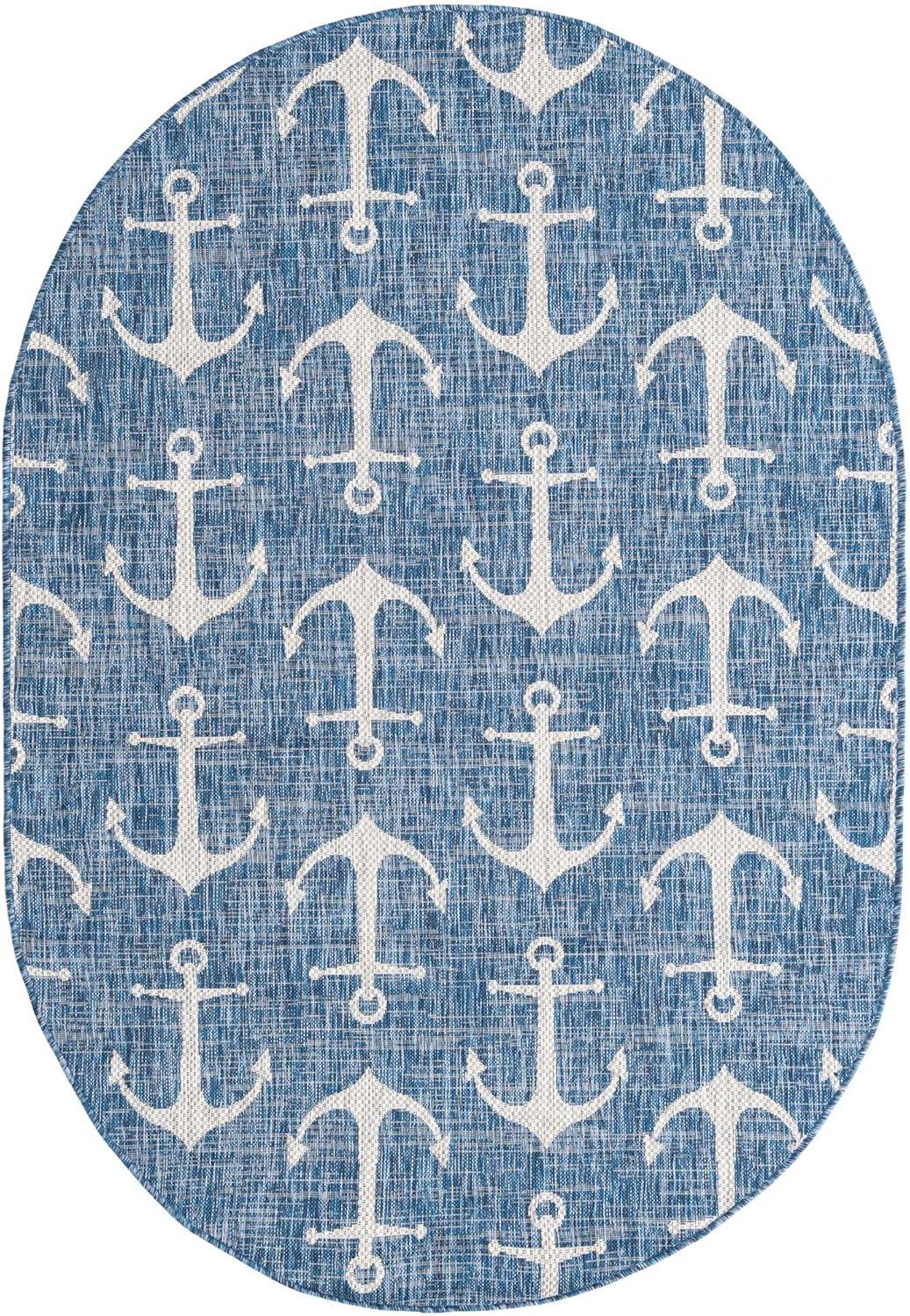 Unique Loom Outdoor Coastal Ahoy Solid Print Woven Area Rug