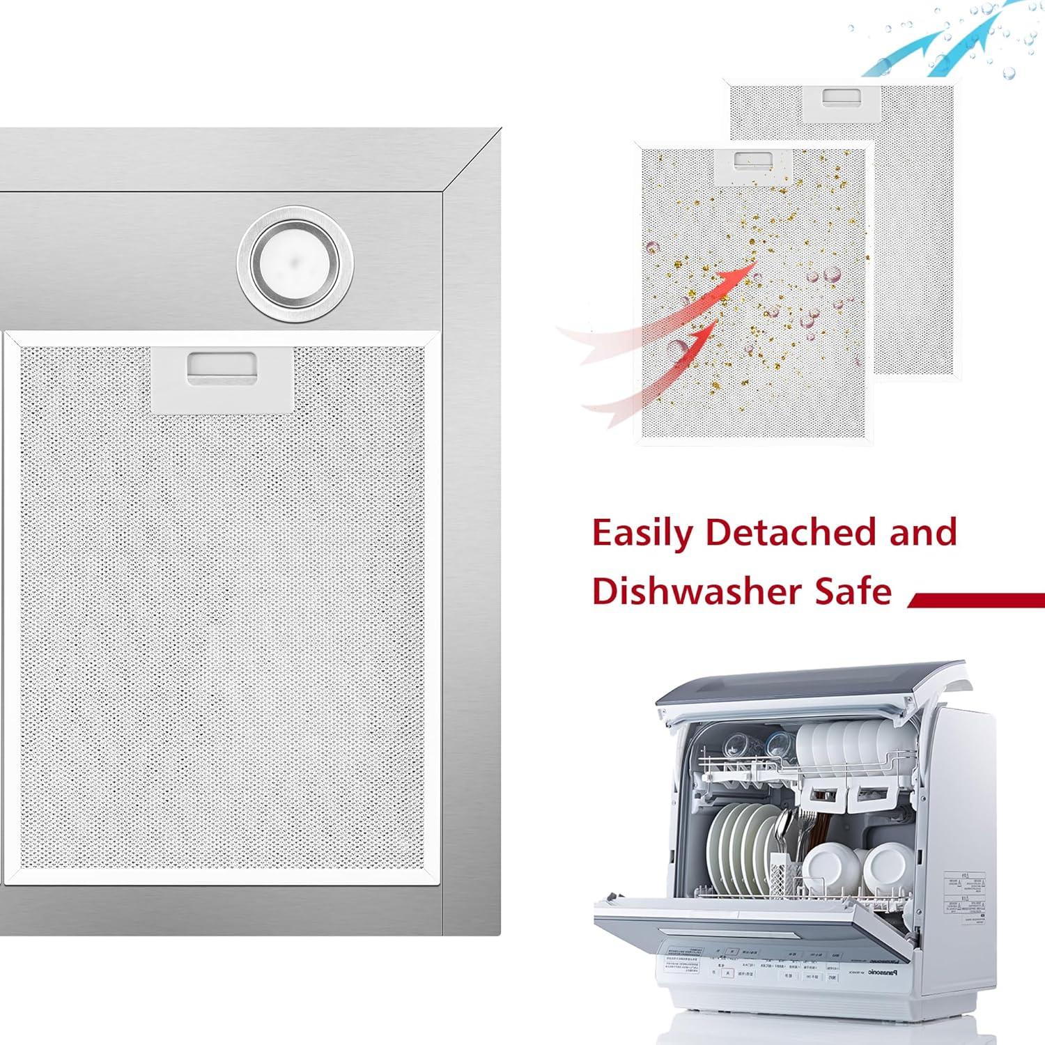 ONEEON 24 inch Under Cabinet Range Hood, Slim Kitchen Hood with 4 Speed Exhaust Fan, 2 Washable Reusable Filters, LED Lights, Stainless Steel