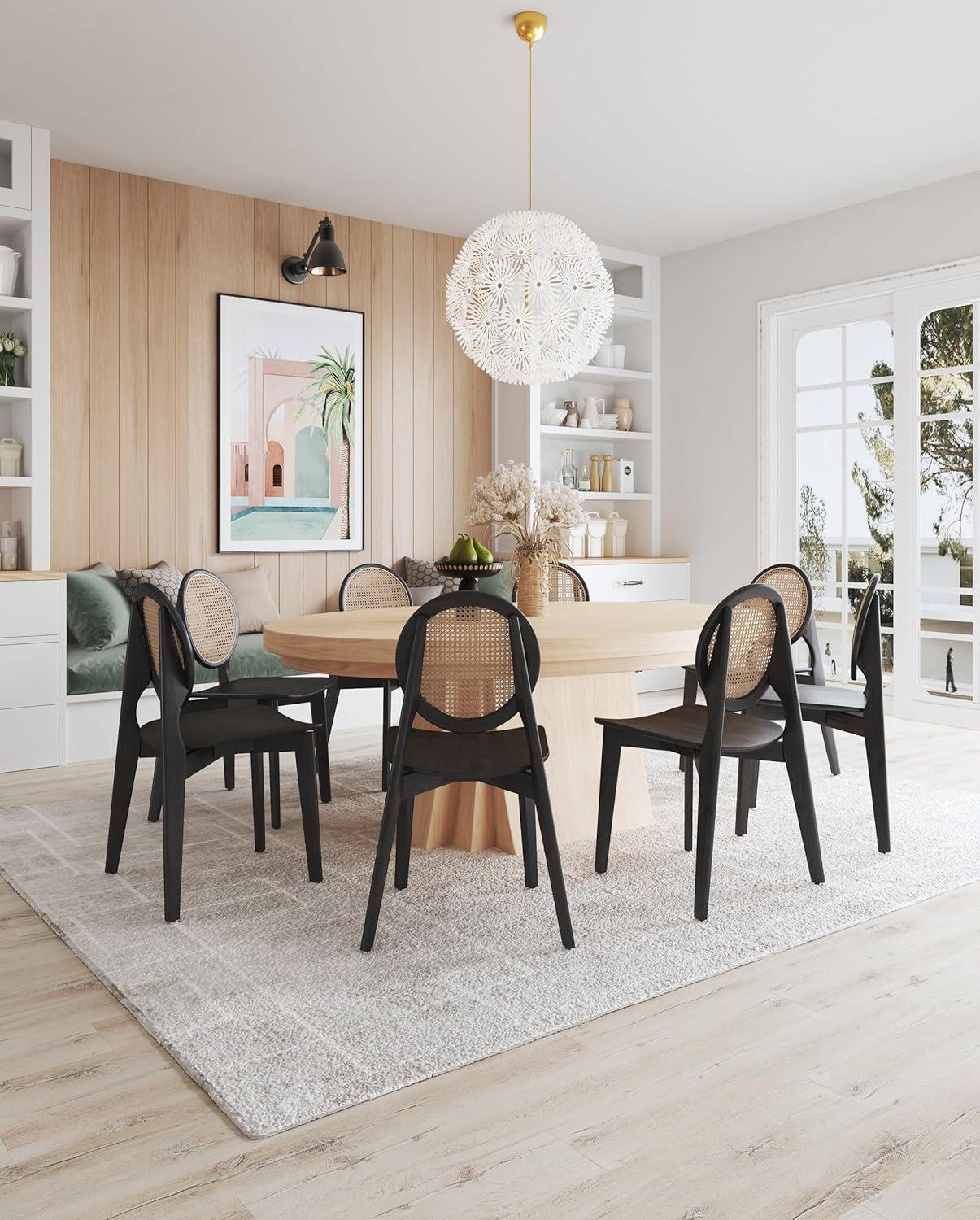 Set of 2 Versailles Round Dining Chairs Black/Natural - Manhattan Comfort: Mid-Century Modern, Ash Wood Frame, No Assembly Required
