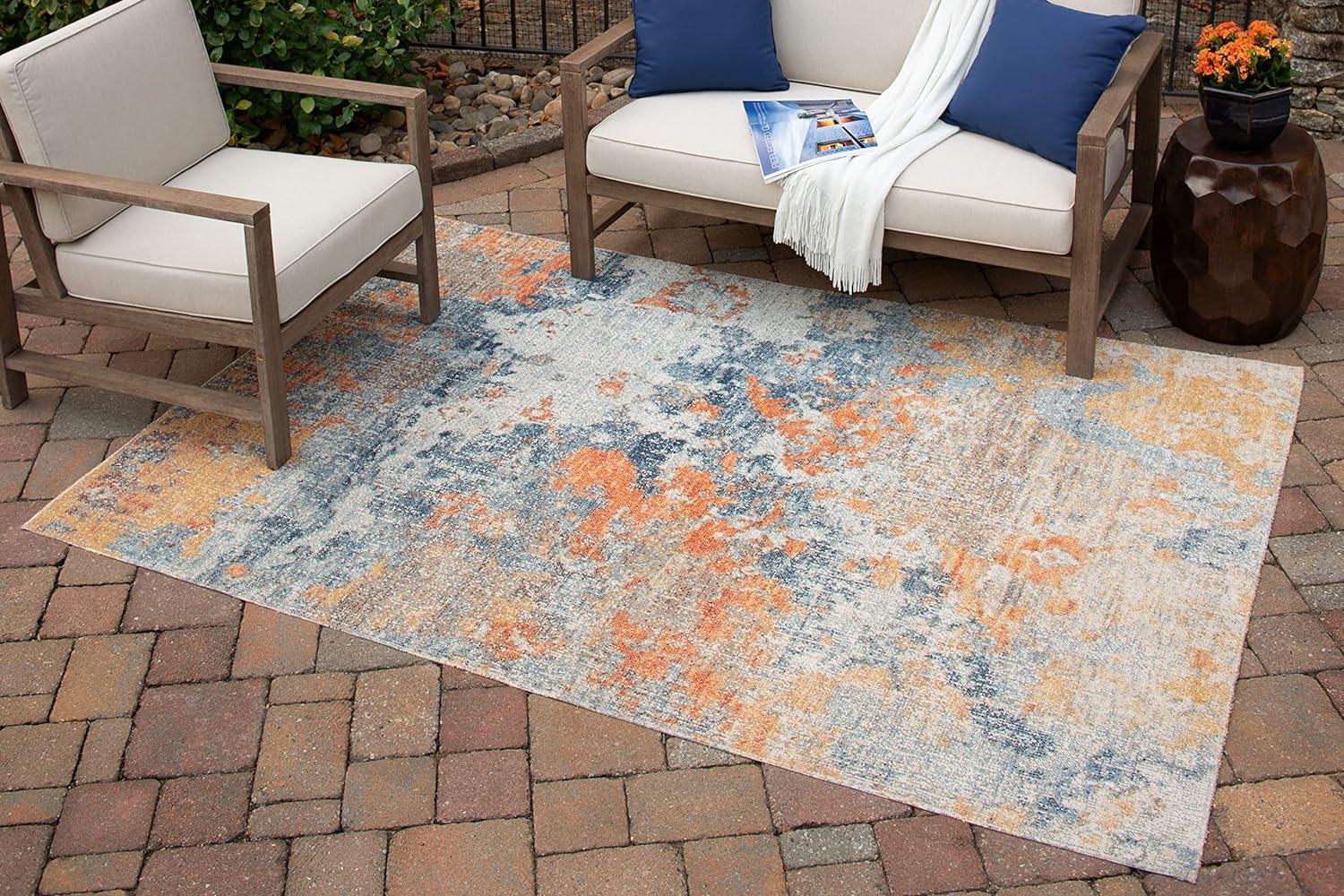 Ethereal Abstract 8' x 10' Beige & Blue Synthetic Area Rug