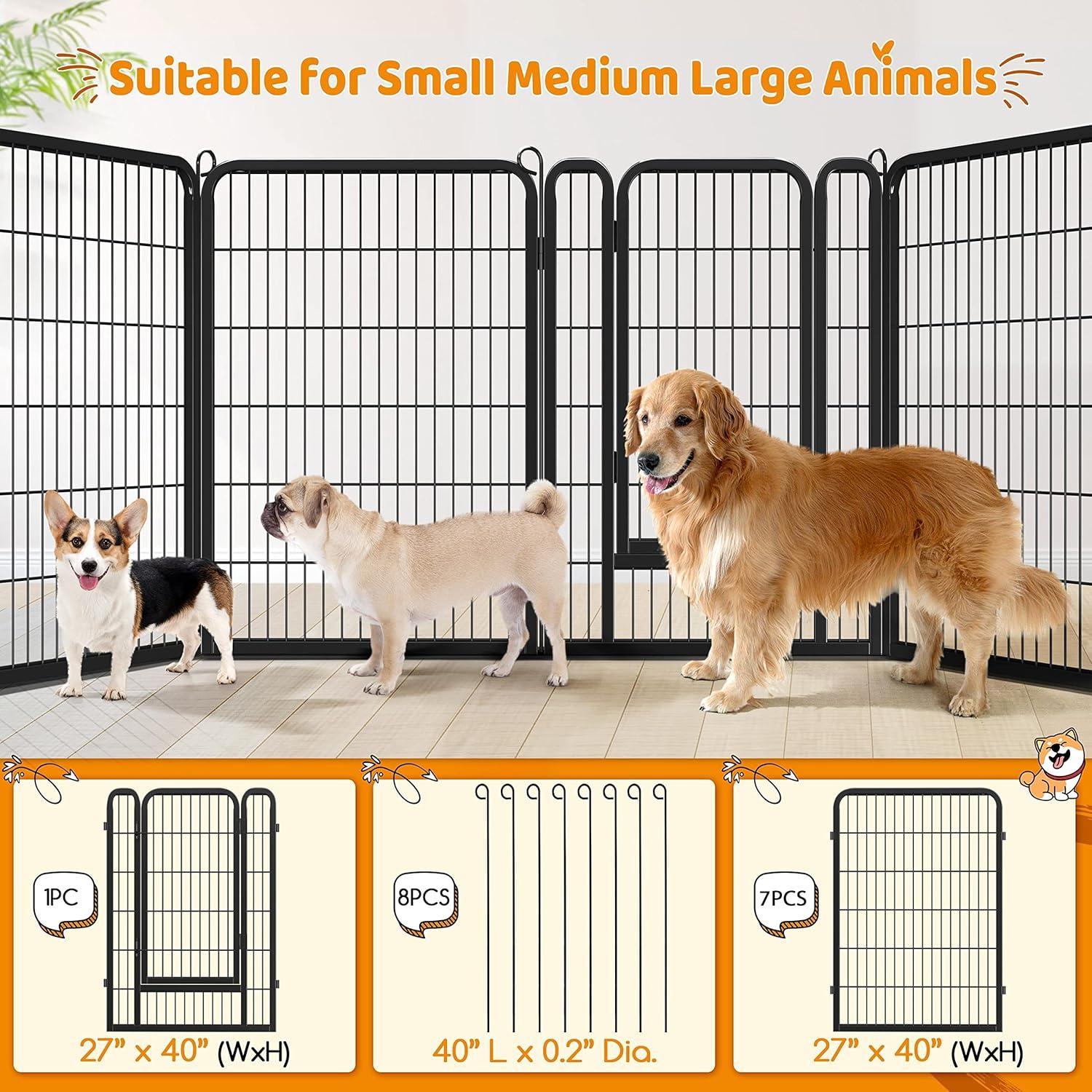 Portable Outdoor Dog Playpen - 40" Height, Heavy Duty, 8 Panels