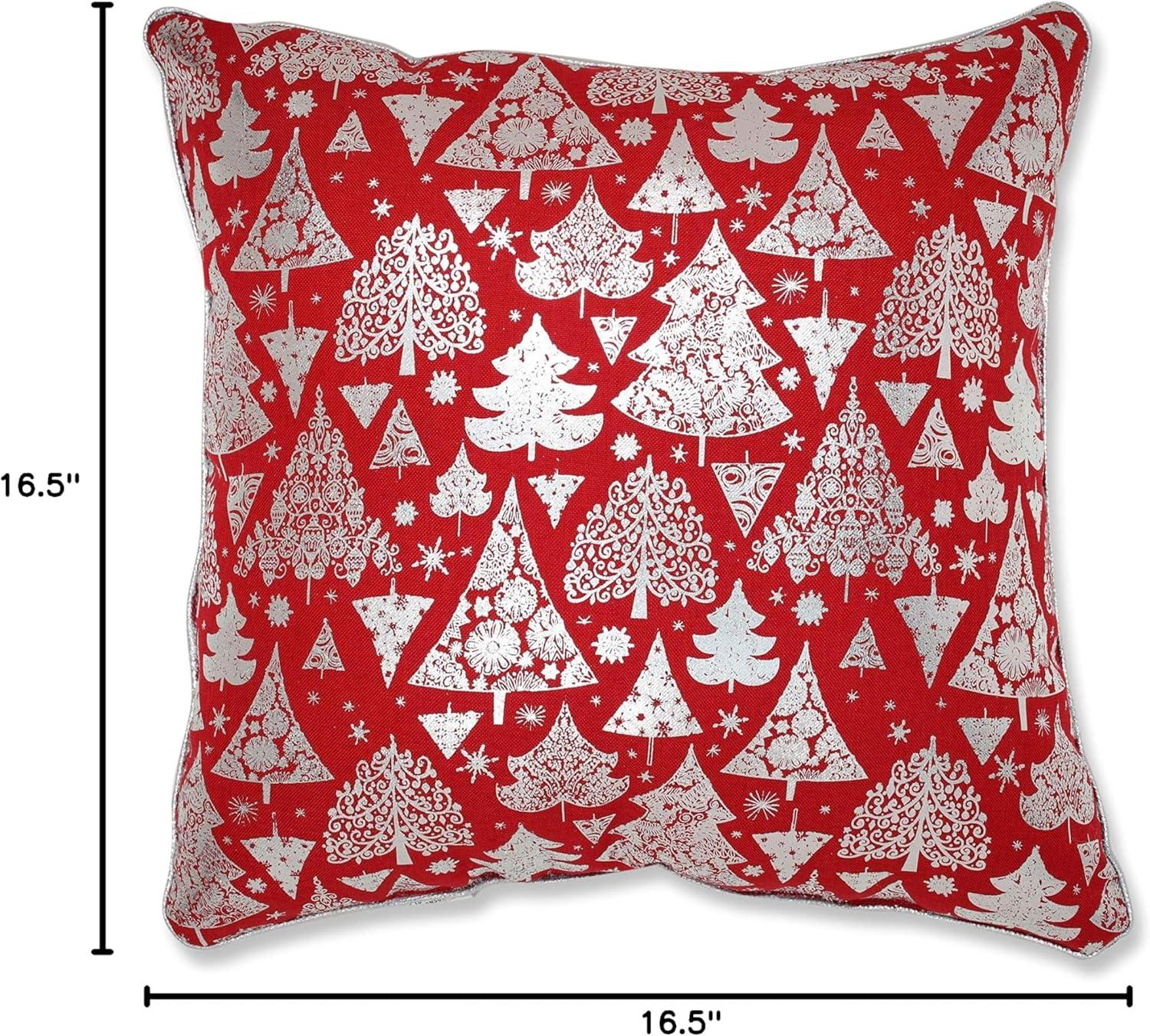 Festive Red and Silver Christmas Tree Throw Pillow Set