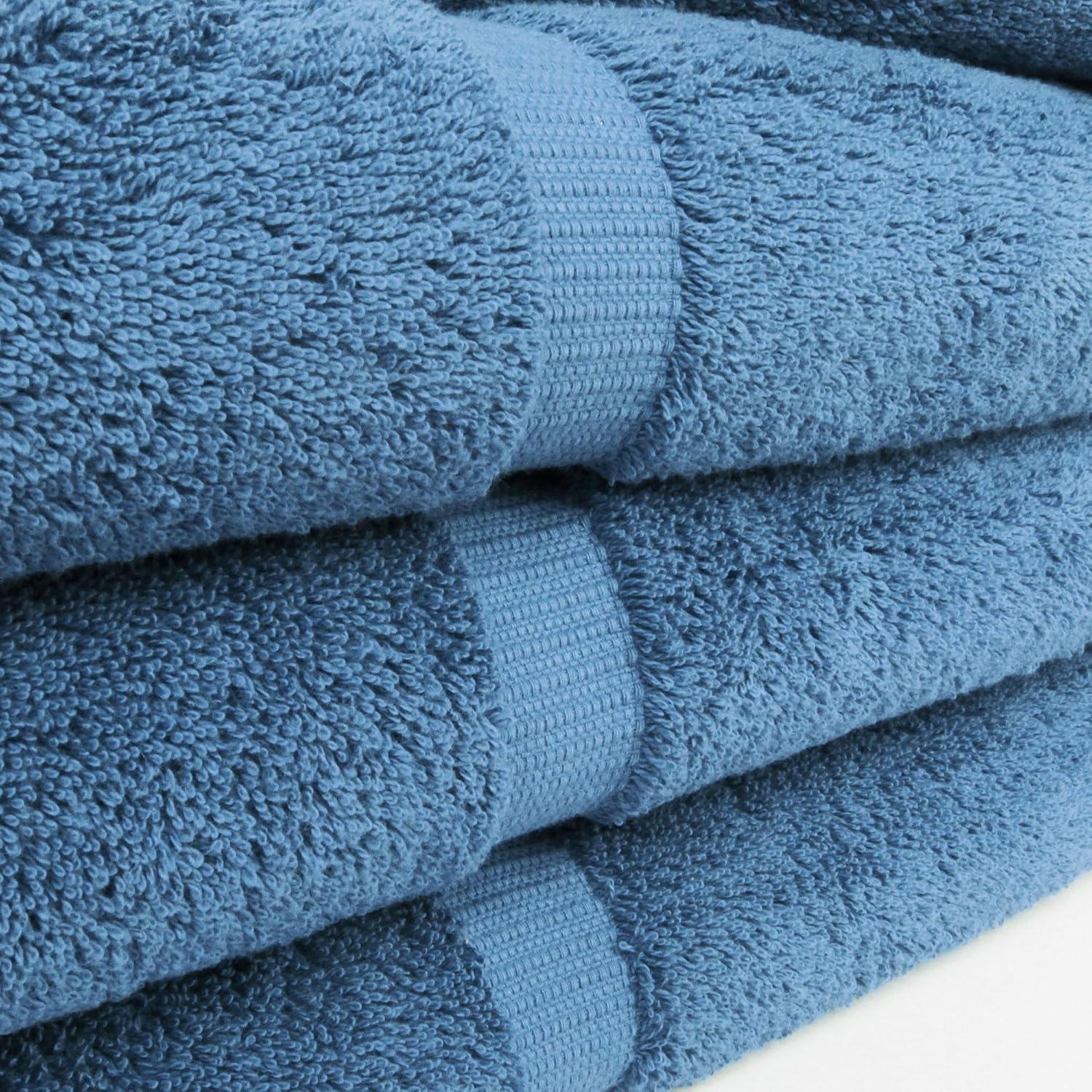 BC BARE COTTON Luxury Hotel & Spa Towel Turkish Cotton Washcloths - Dobby Border (13x13 Inches) - Set of 12 - Wedgewood