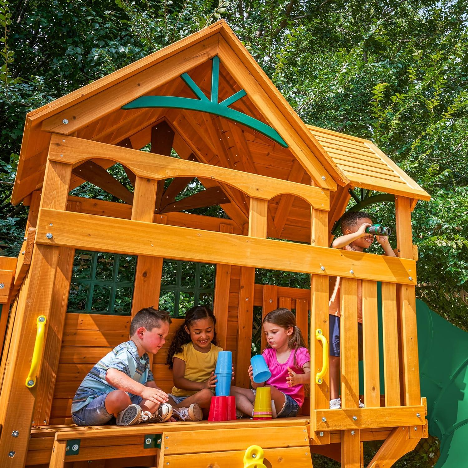 KidKraft KidKraft Boulder Station Wooden Swing Set / Playset with Tube Slide