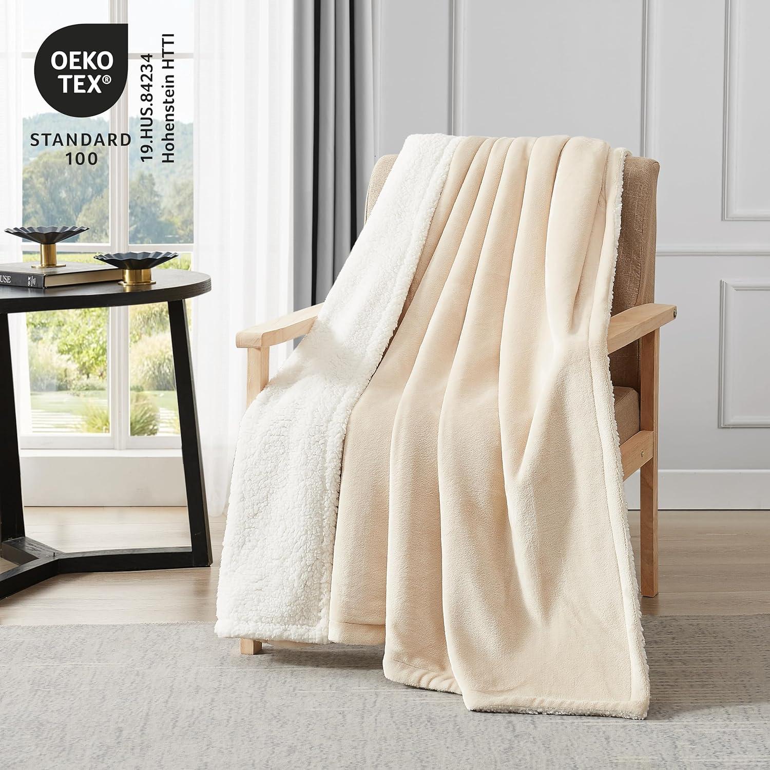 Beige Reversible Fleece and Sherpa Kids Throw Blanket