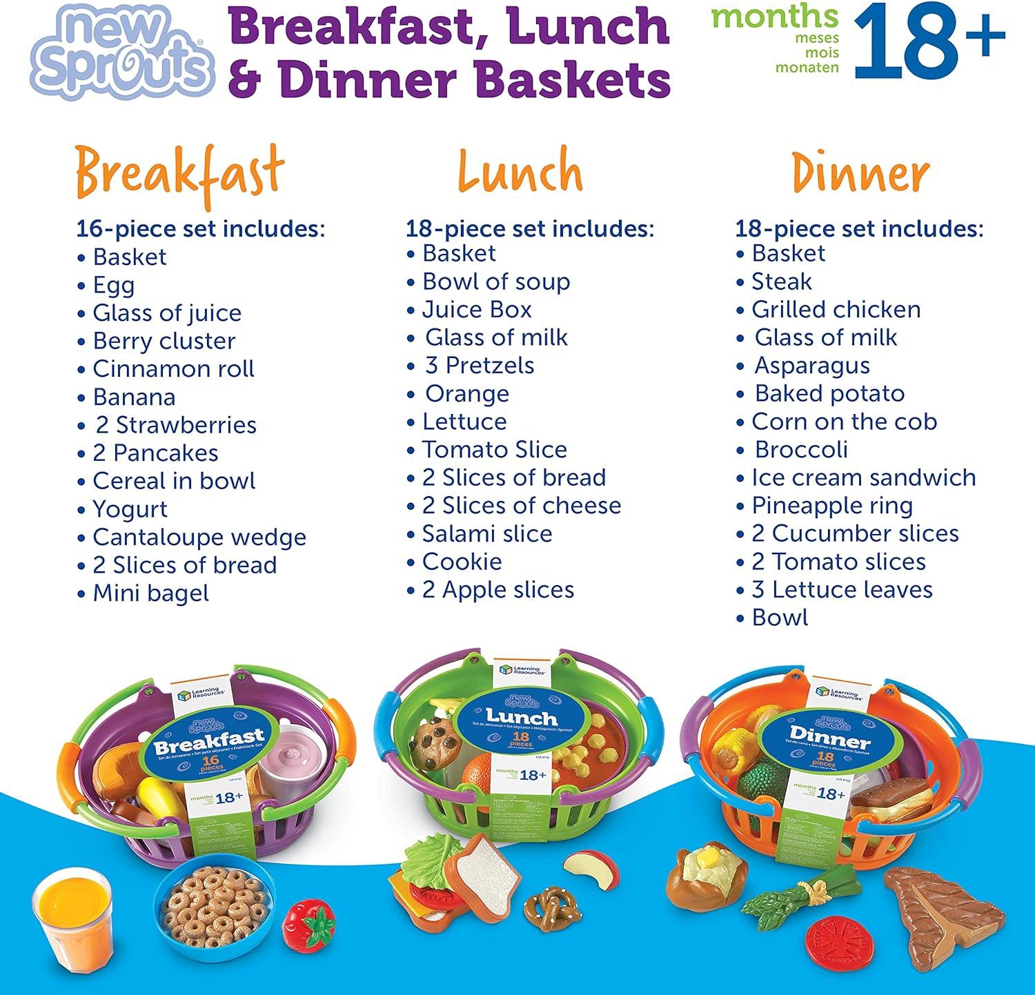 Learning Resources New Sprouts Bundle of Breakfast, Lunch and Dinner, Toddler Pretend Play Food, Ages 18mos+