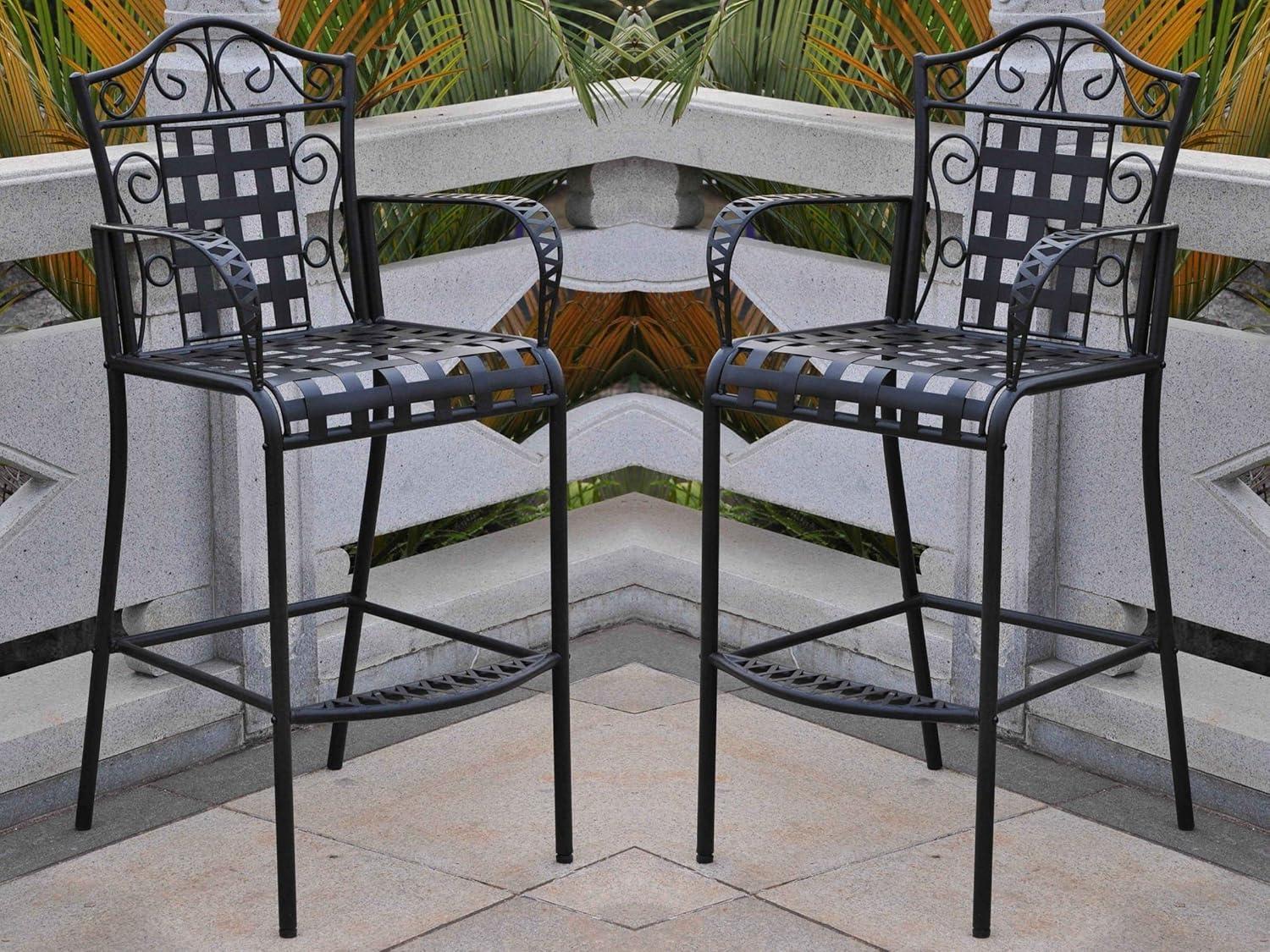 International Caravan 3467-2CH-ANT-BK Mandalay Iron Bar Height Chair, Antique Black - Set of 2