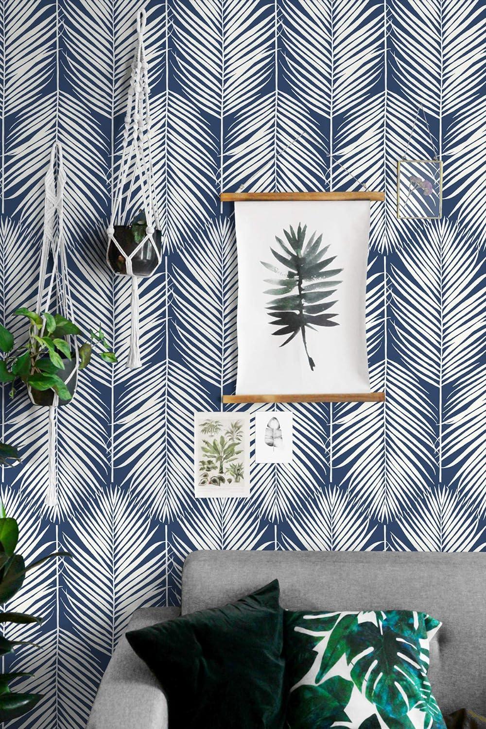 NextWall Coastal Blue Palm Silhouette Peel and Stick Wallpaper