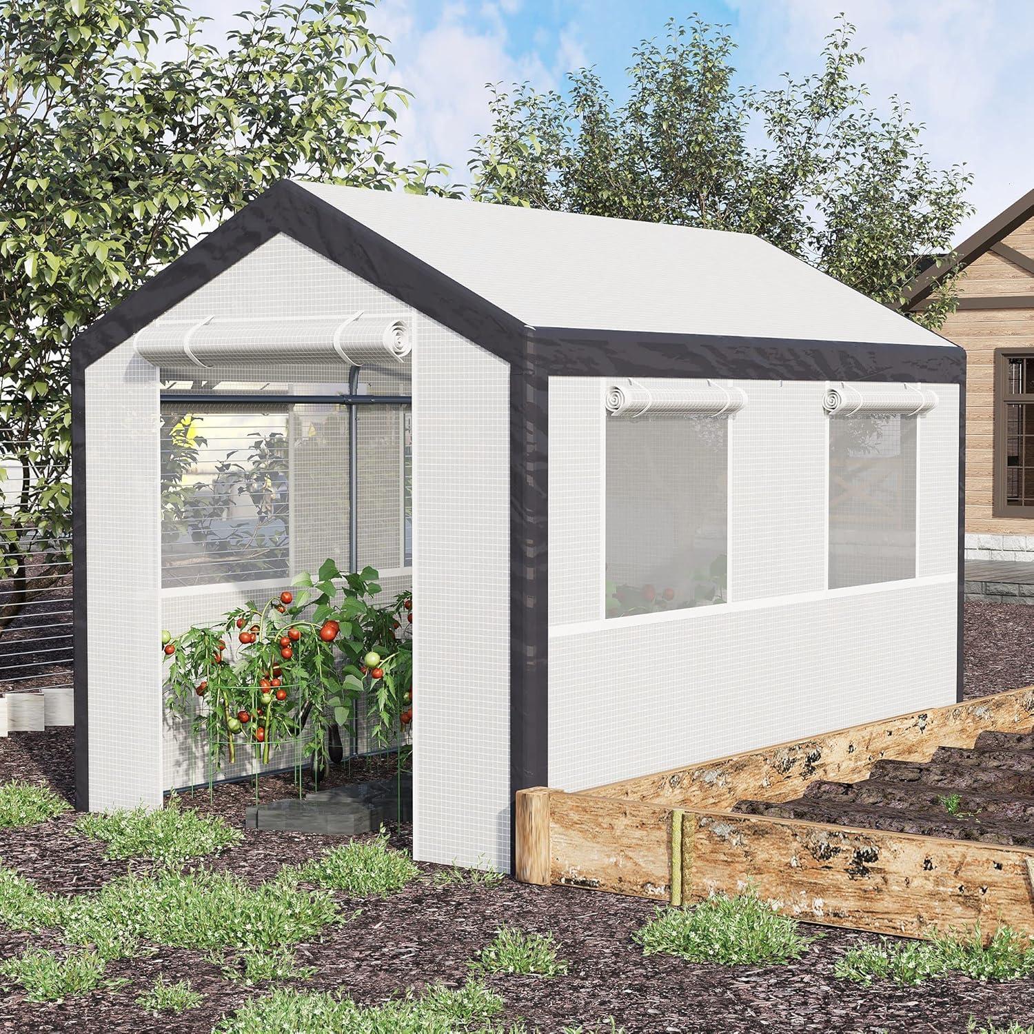 Outsunny Outdoor Walk-In Tunnel Greenhouse Garden Warm Hot House with Roll Up Windows, Zippered Door, & Weather Cover