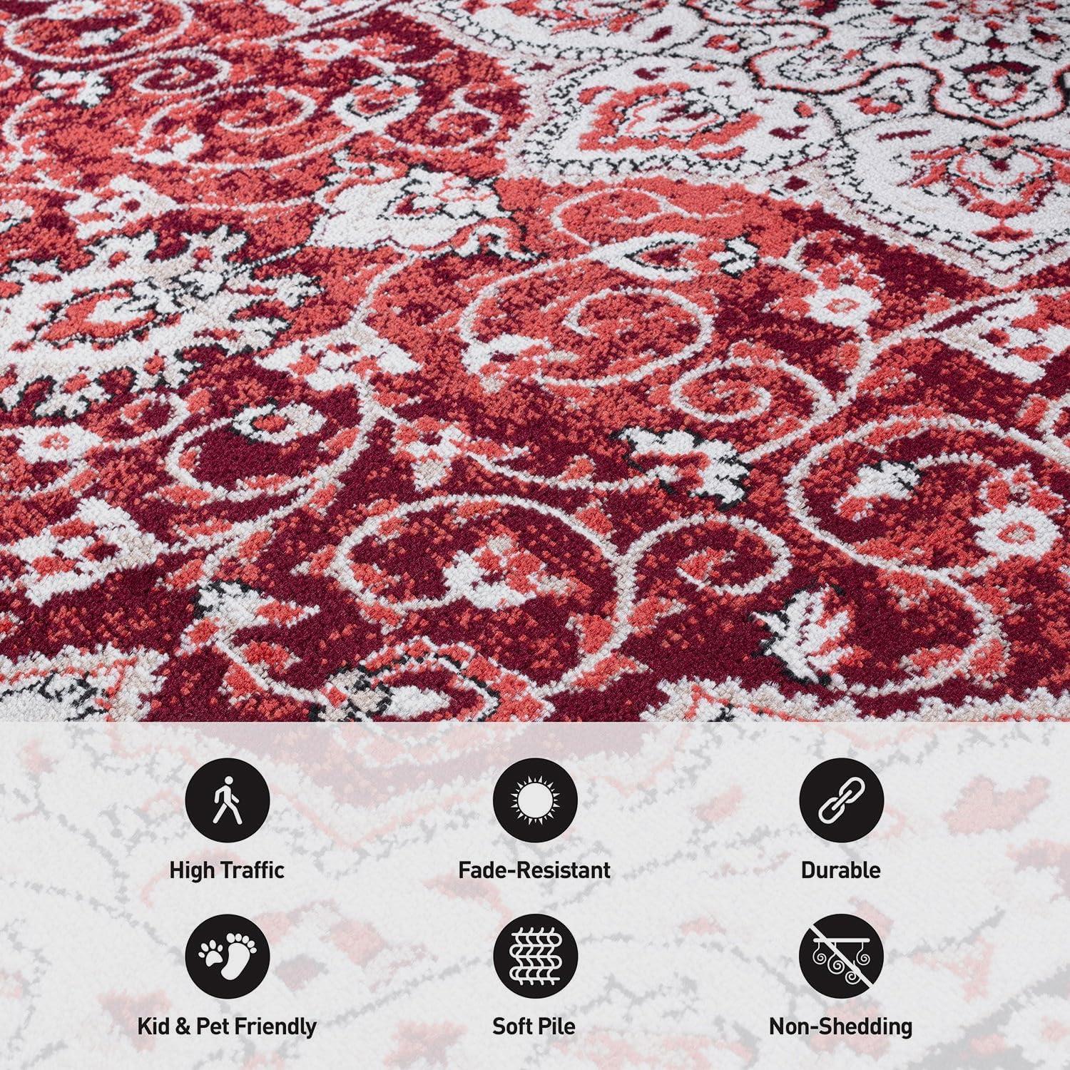 World Rug Gallery Traditional Medallion Area Rug - RED 5' X 7'