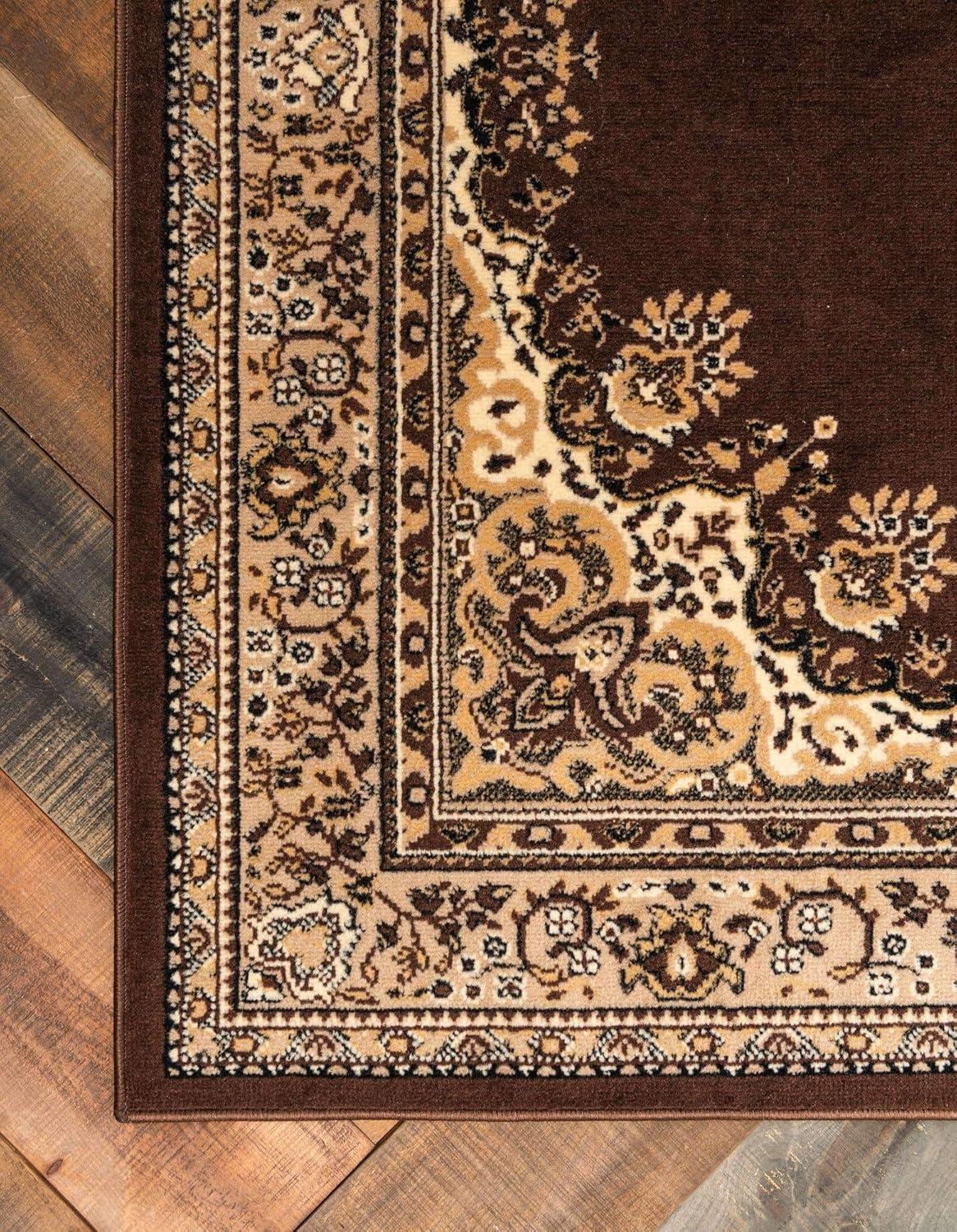 Handmade Brown Medallion 9' x 12' Easy-Care Synthetic Area Rug