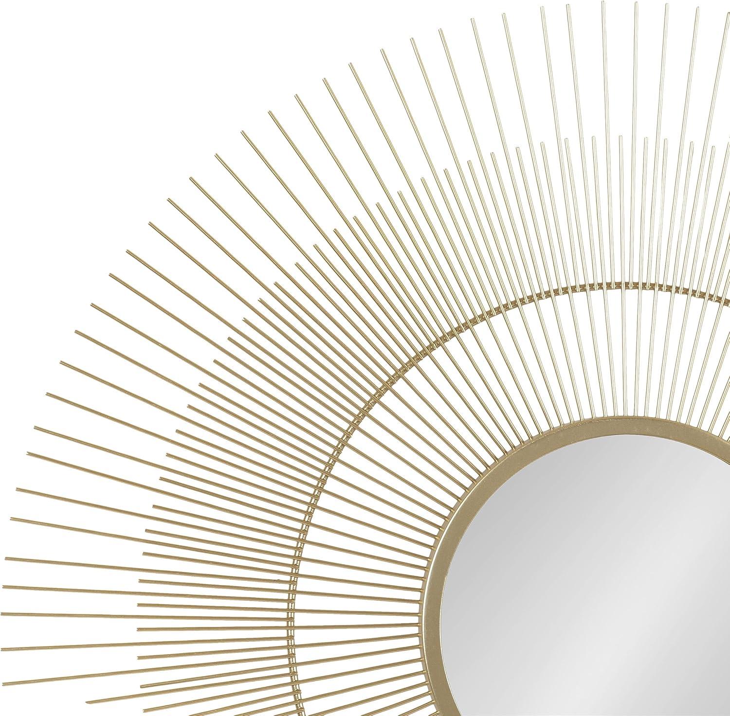 Kate and Laurel Quillet Mid-Century Round Decorative Wall Mirror, 26 Inch Diameter, Gold, Metal Circle Statement Piece Mirror with Detailed Sunburst Frame