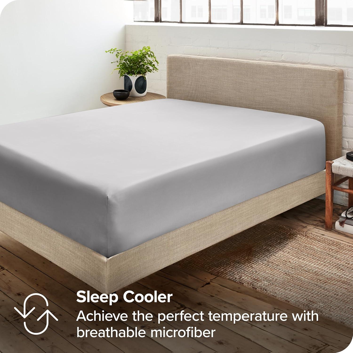 Bare Home 2-Pack Fitted Sheets - Premium 1800 Collection - Ultra-soft - Deep Pocket - Short Queen, Cloud Gray