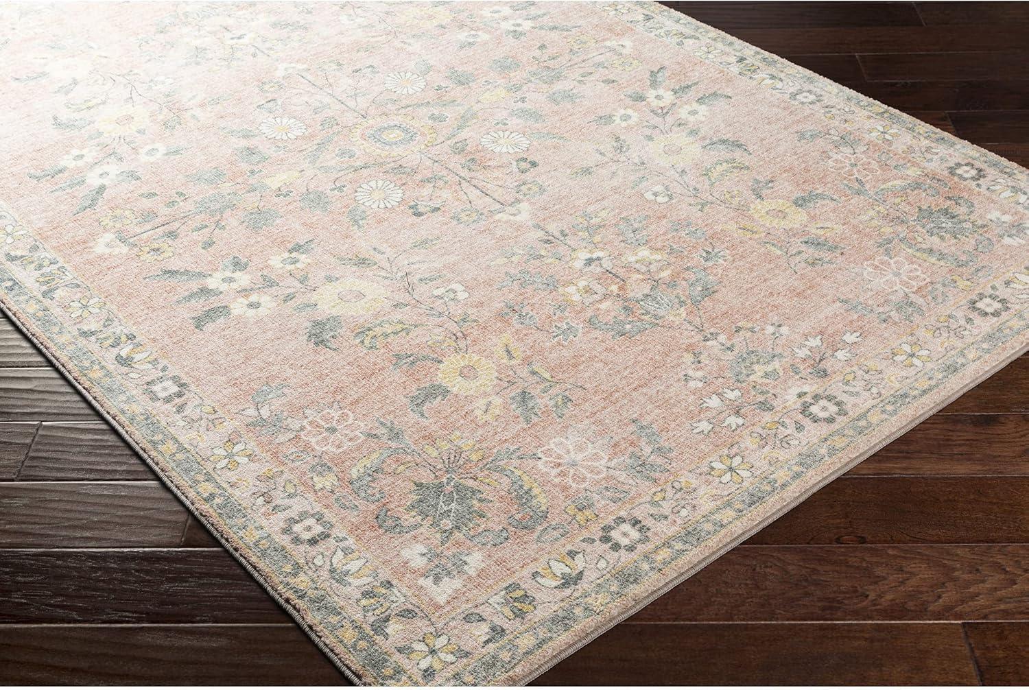 Pale Pink Floral Synthetic 5' x 7' Area Rug