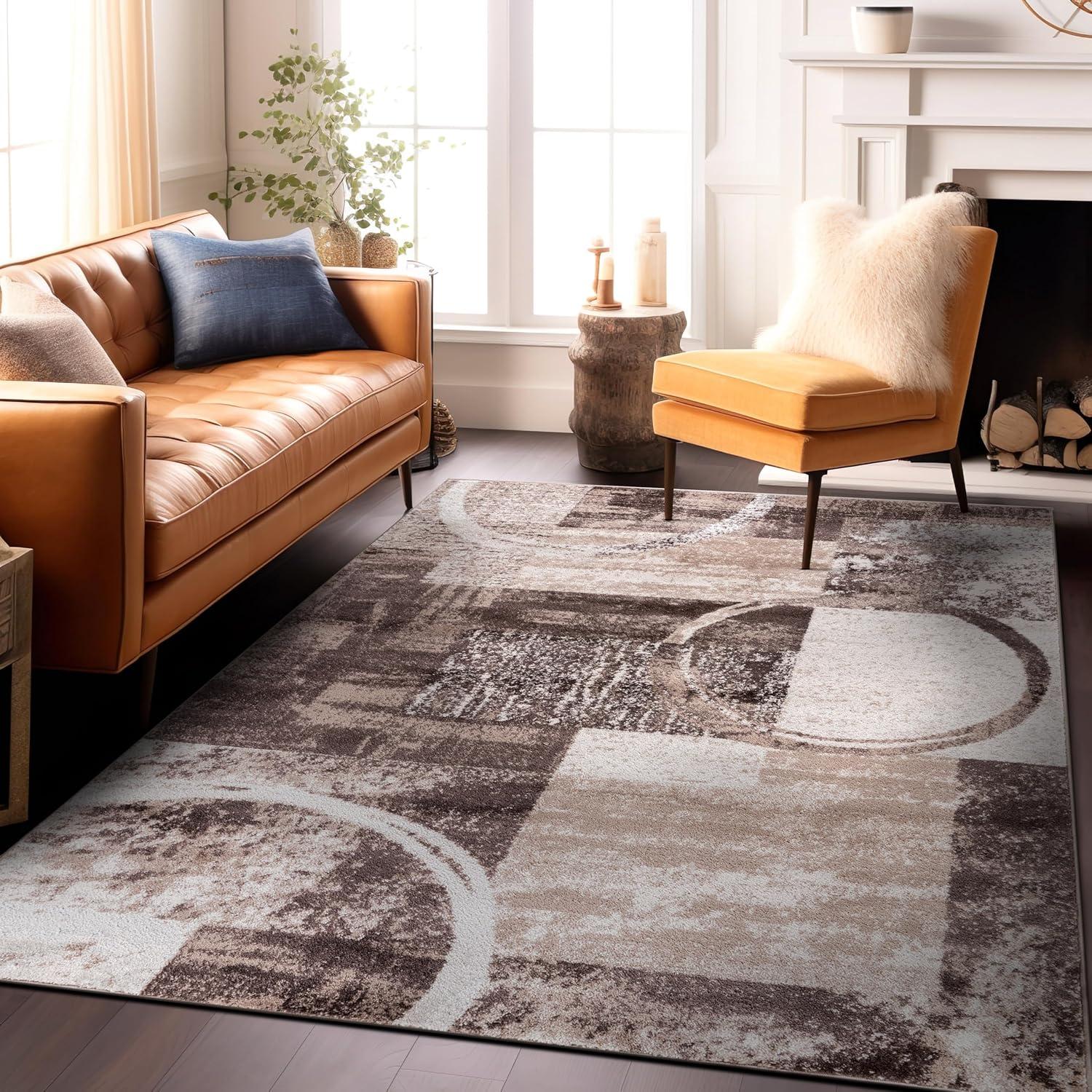 World Rug Gallery Abstract Circle Gray 8'8"x12' Area Rug