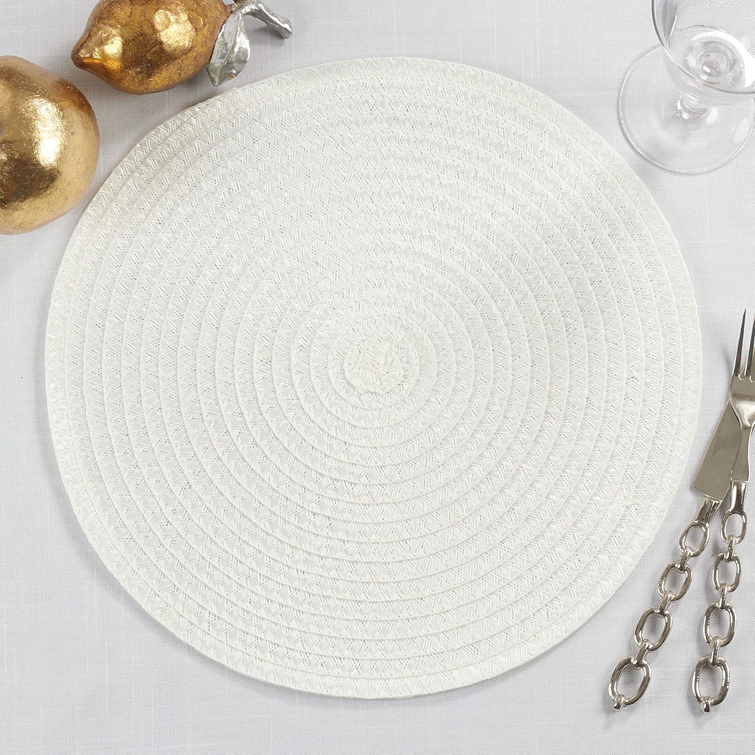 White 15" Round Fabric Placemats - Set of 4