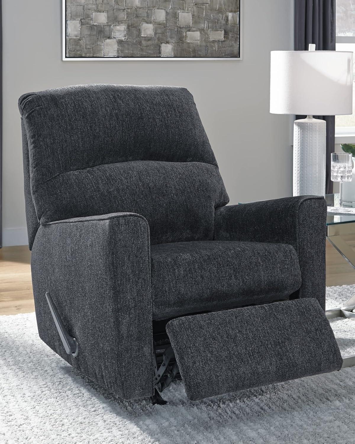 Slate Gray Metal Frame Rocker Recliner with Plush Upholstery