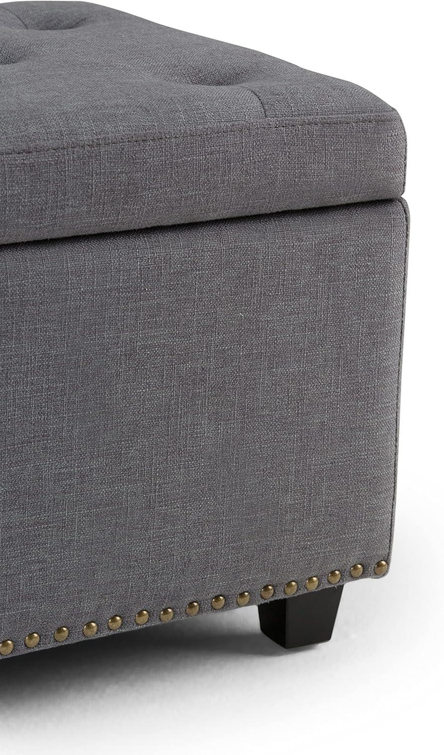 Simpli Home Hamilton 48" Transitional Rectangle Ottoman in Gray Linen Look Fabric