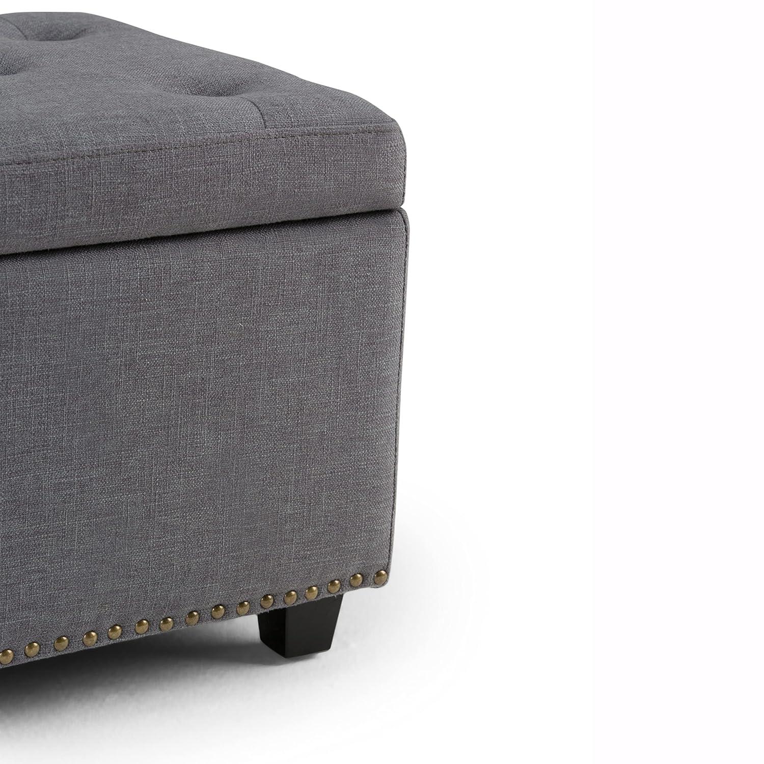 Simpli Home Hamilton 48" Transitional Rectangle Ottoman in Gray Linen Look Fabric