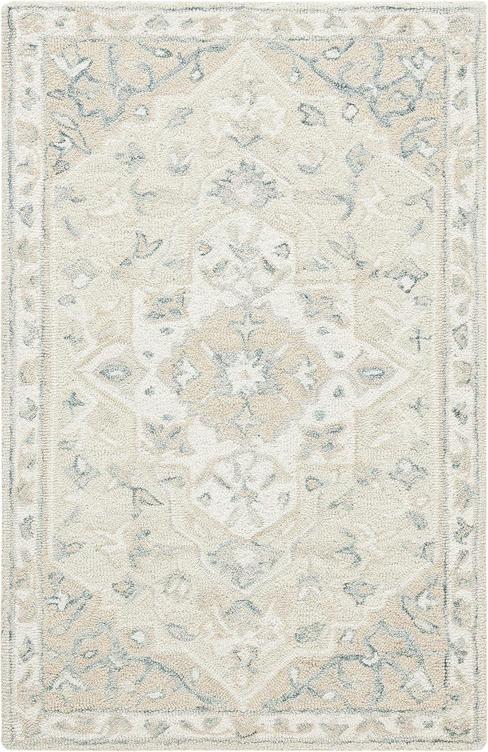 Elegant Beige & Ivory Hand-Tufted Wool Square Accent Rug