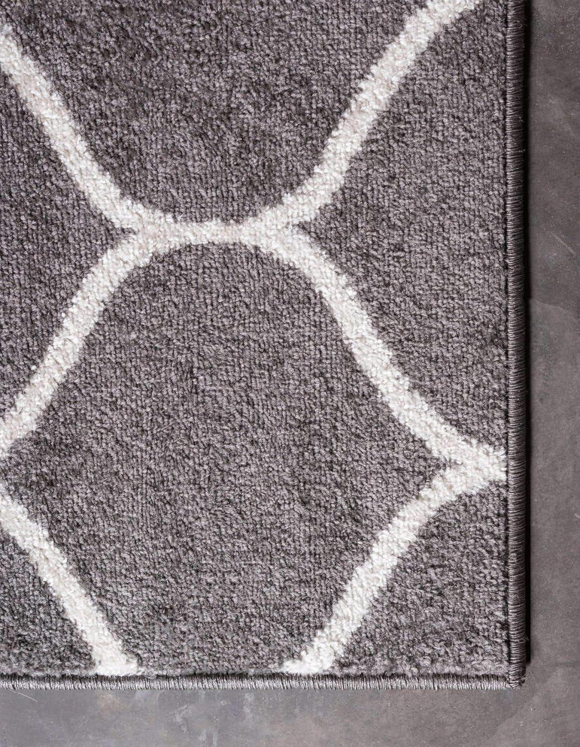 Dark Gray Square Trellis Synthetic Area Rug