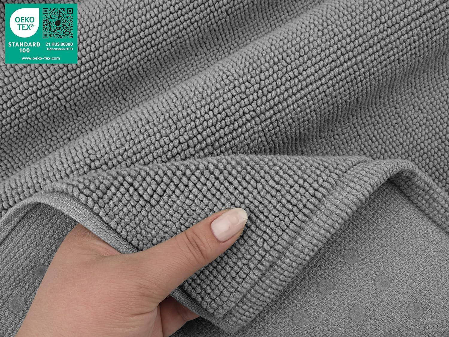 American Soft Linen 100% Cotton Bath Mat Rugs, 20x34 inches Slip Resistant Bottom Base Bath Mats for Bathroom, Rockridge Grey