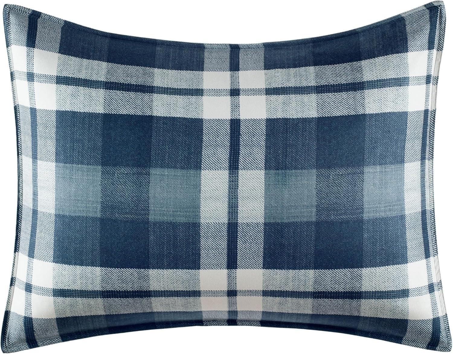 Navy Plaid Microfiber Twin Comforter Set with Sham