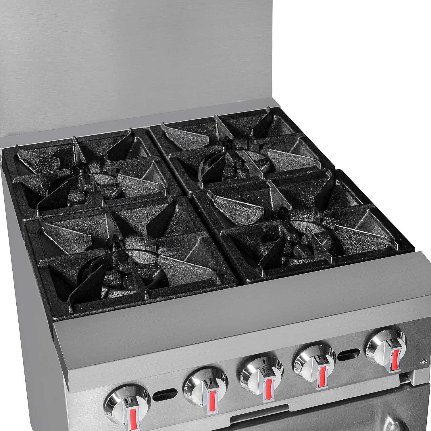 KoolMore 24 in. 4 Burner Commercial Natural Gas Range with Oven in Stainless-Steel (KM-CR24-NG)