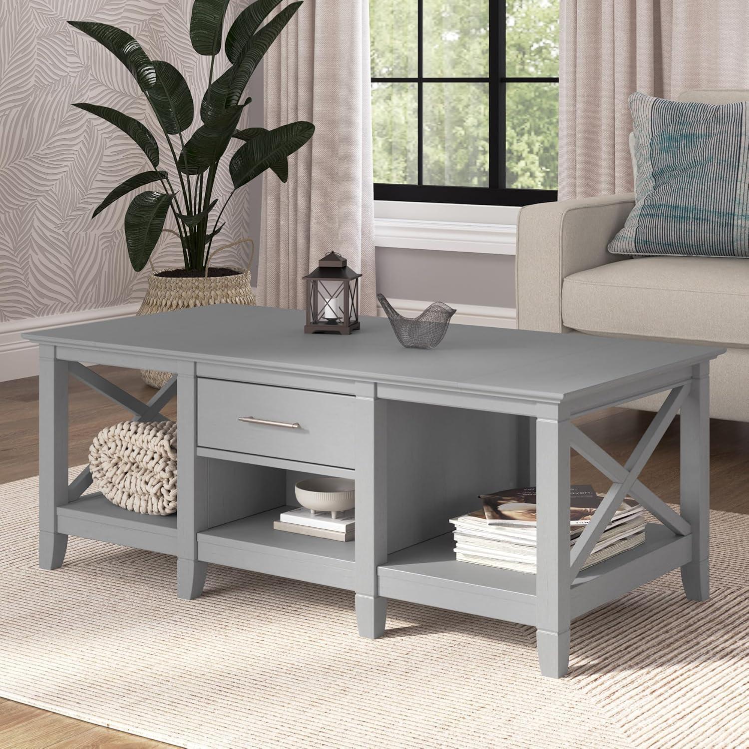 Bush Furniture Key West Coffee Table with Storage, Cape Cod Gray