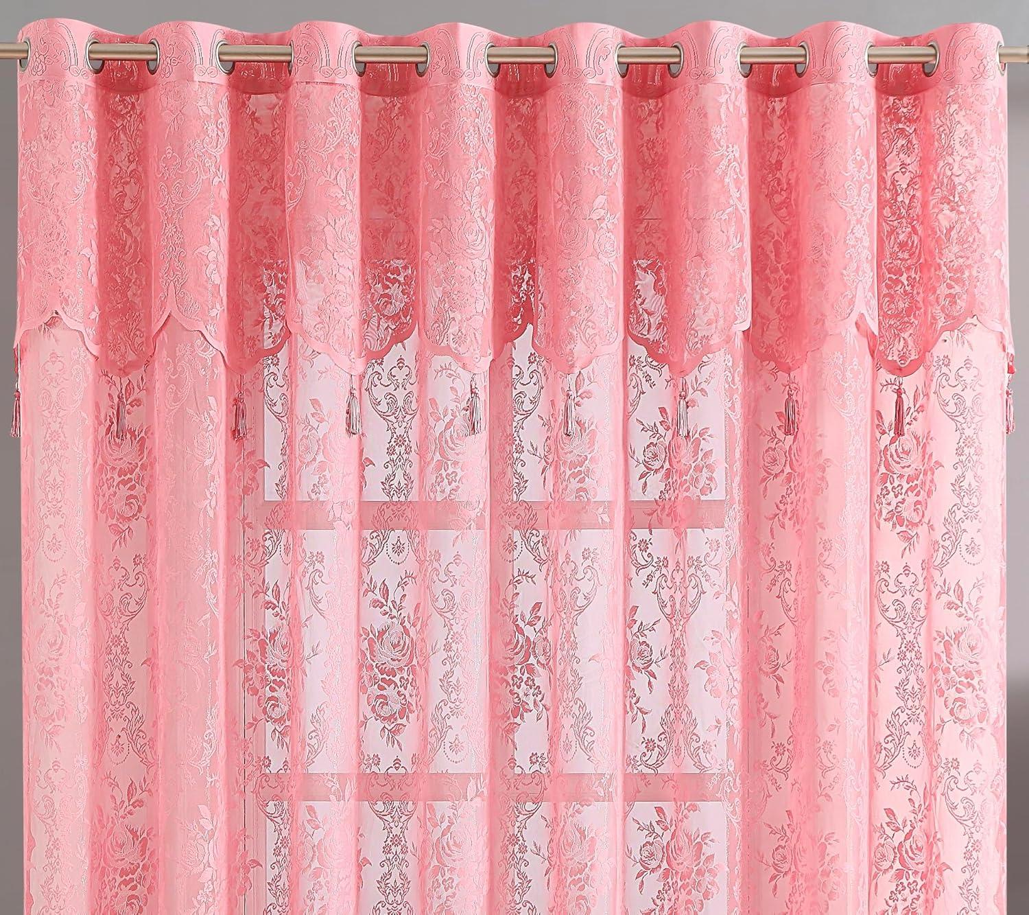 Rosdorf Park Rosdorf Park Pair Of 2 Sheer Lace Curtain Panels with Attached Matching Valance With 6 Tassels. (Set of 2)