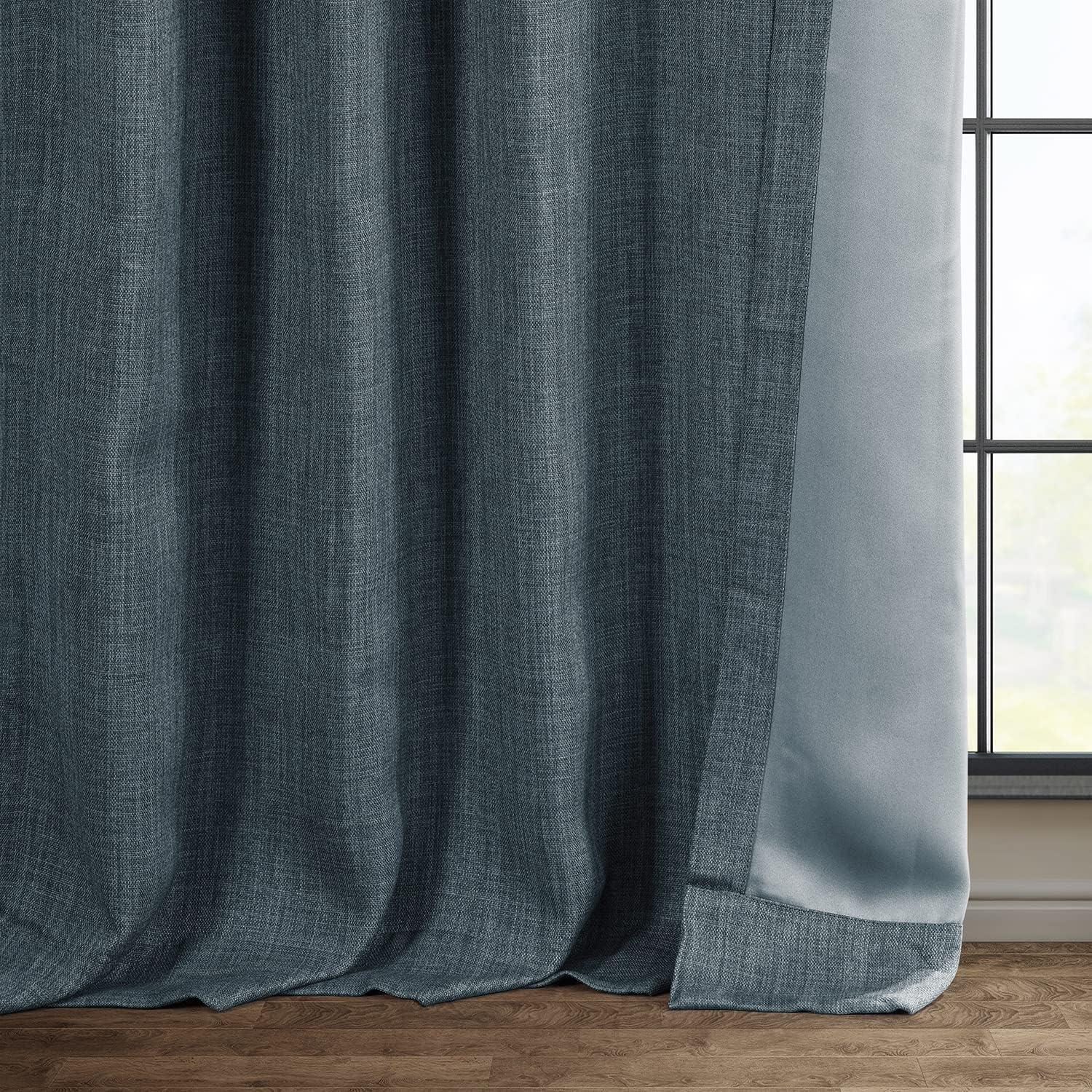 HPD Half Price Drapes Reverie Blue Faux Linen Room Darkening Curtains for Bedroom & Living Room Curtains (1 Panel), Door & Window Curtains 84 inches long, Rod Pocket Curtains & drapes, 50W X 84L