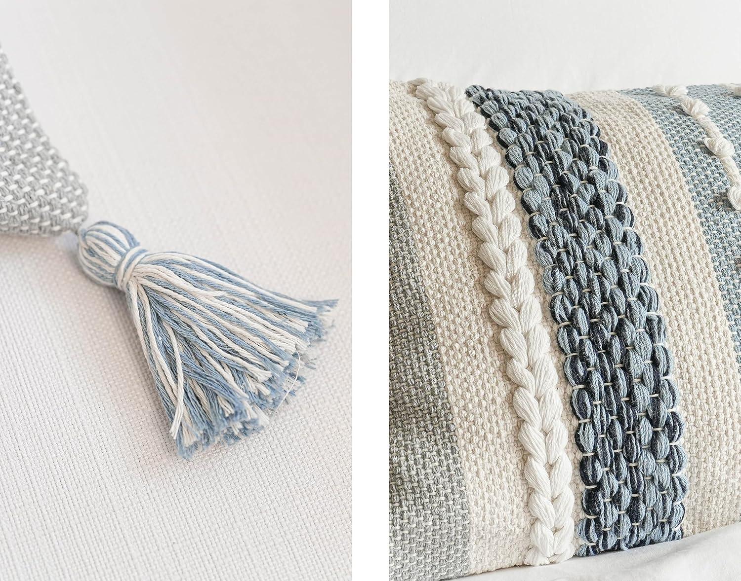 Coastal Blue Decorative Lumbar Pillow Cover 14x36 Boho Long Body Pillow for Bed Farmhouse Lumbar Throw Pillow for Couch Modern Accent Textured Throw Pillowcase