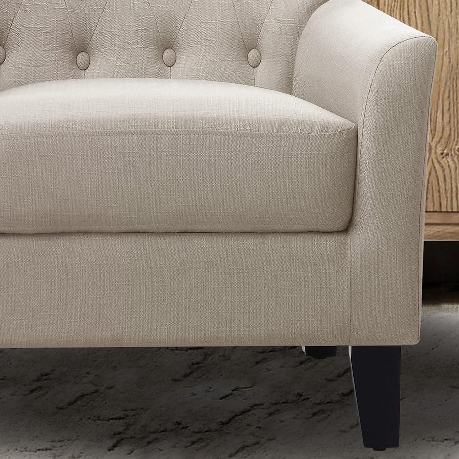 Beige Tufted Back Standard Wood Accent Chair