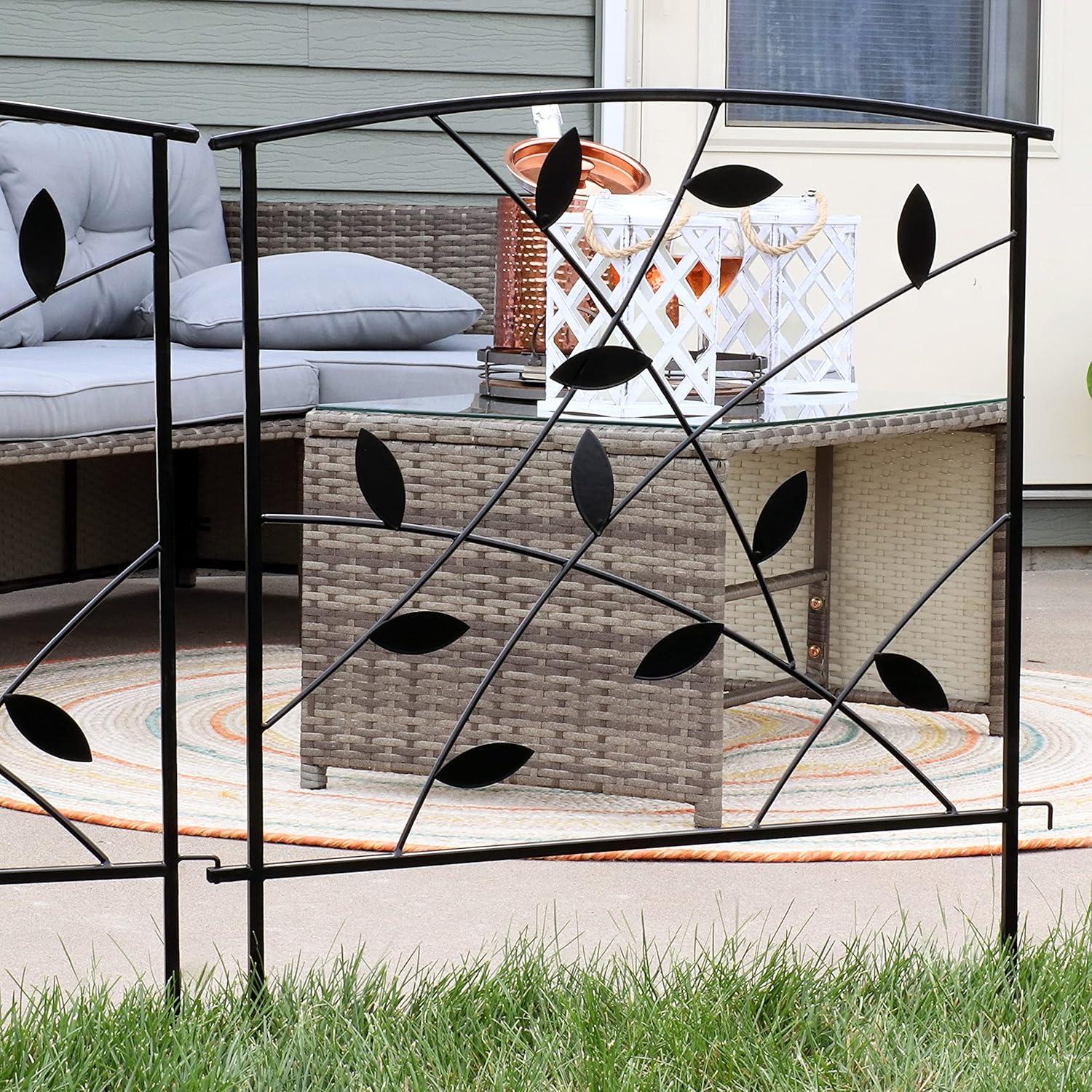 Sunnydaze Outdoor Lawn and Garden Metal Modern Leaves and Vines Decorative Border Fence Panel Set - 10' - Black - 5pk